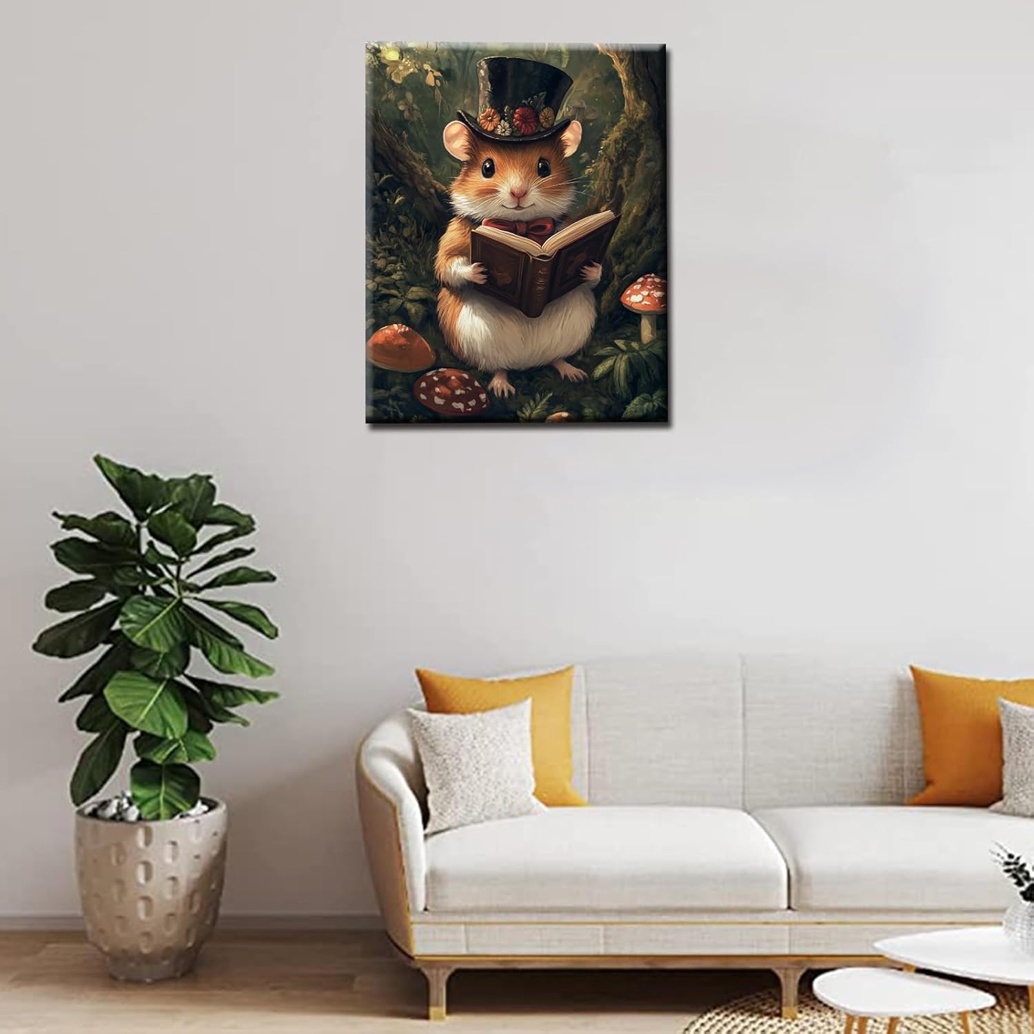 Hamster Paint by Numbers Kit for Adults Beginner & Kids Ages 8-12 Reading Book in The Forest Paint by Number Kit on Canvas Animals DIY Home Decorations and Gifts 16"x20" (DIY Frame)