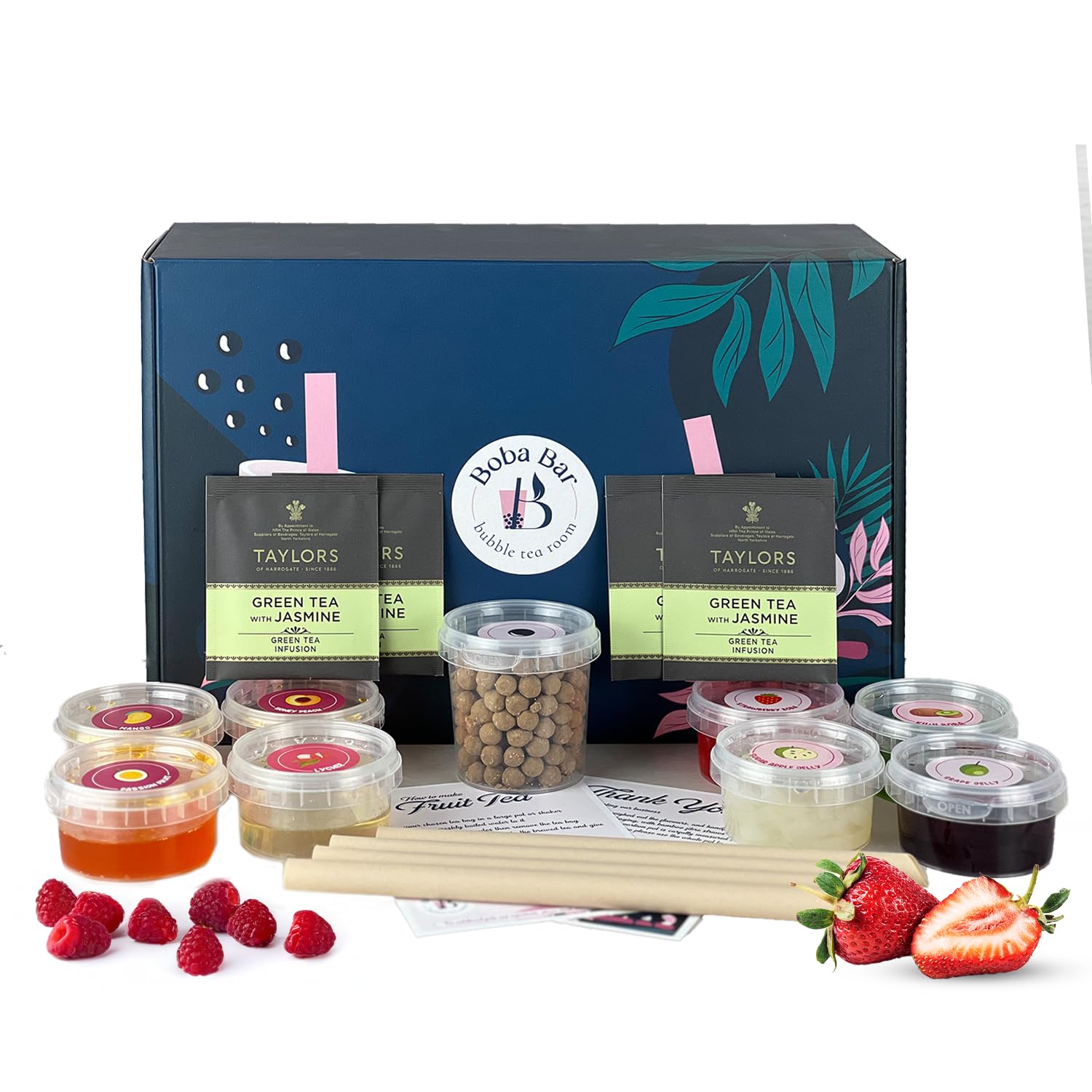Escapadas exóticas - Kit de té de burbujas de frutas | 4 sabores de té de frutas | 4 - Coberturas de boba y gelatina | Vegano y sin gluten (4 porciones) | Té de burbujas de perlas de tapioca
