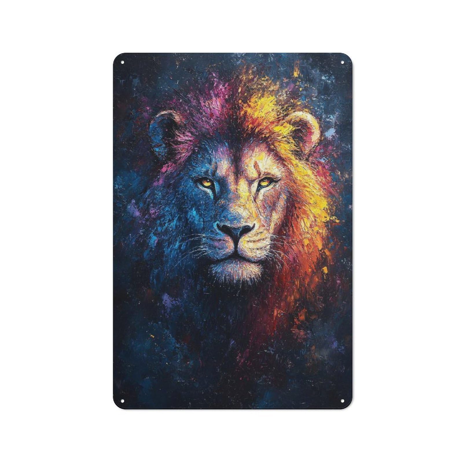 Colorful Lion Portrait Painting Vintage Metal Wall Decor 30x20cm, Vintage Metal Sign for Cafe, Bistro, Bakery Or Restaurant