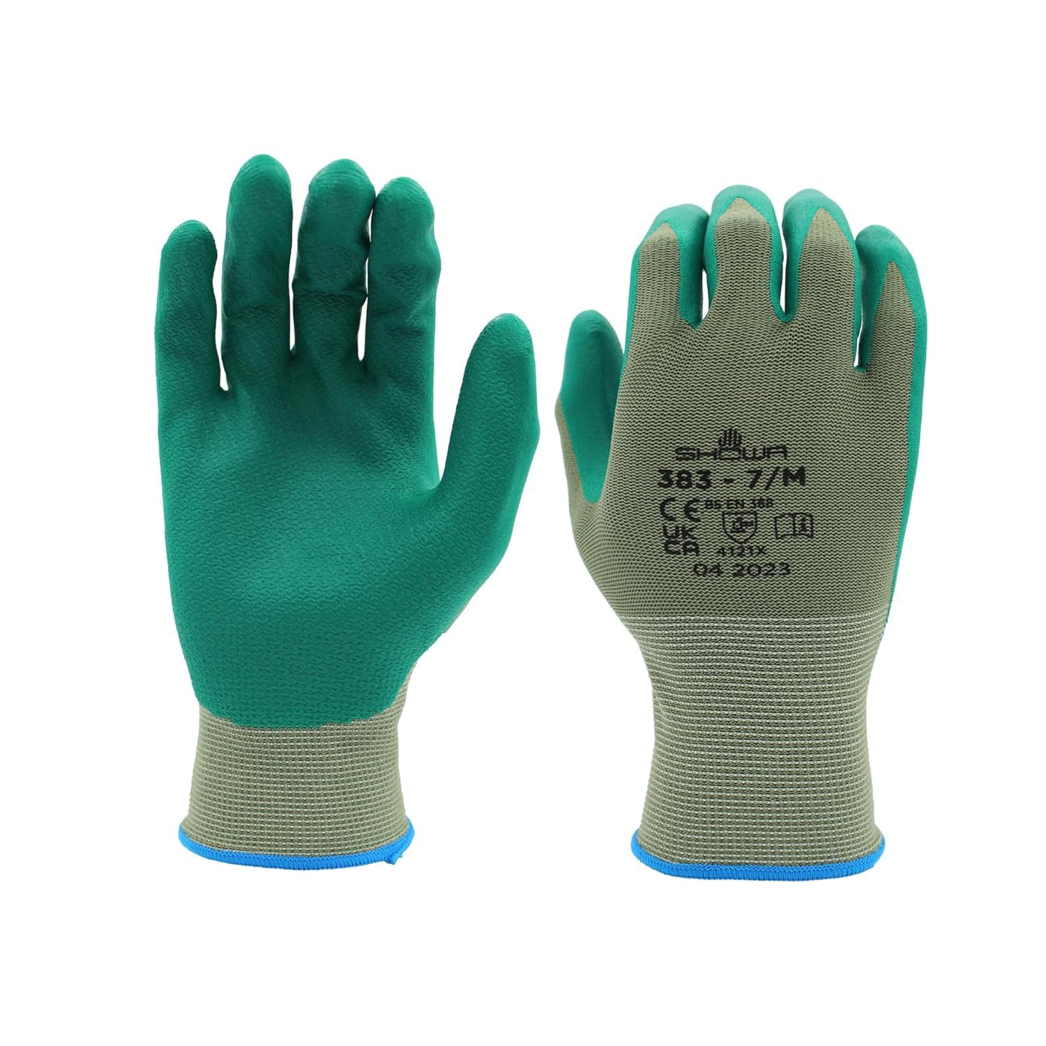 SHOWA 383, guantes de protección mecánicos e industriales, nitrilo de palma, biodegradable, verde, 12 pares, talla grande