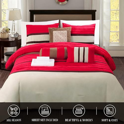 Miniatura 3 de Elegant Comfort Colección de edredón de microgamuza Cirena de 12 piezas con juego de sábanas de 6 piezas bolsillos inteligentes y almohadas