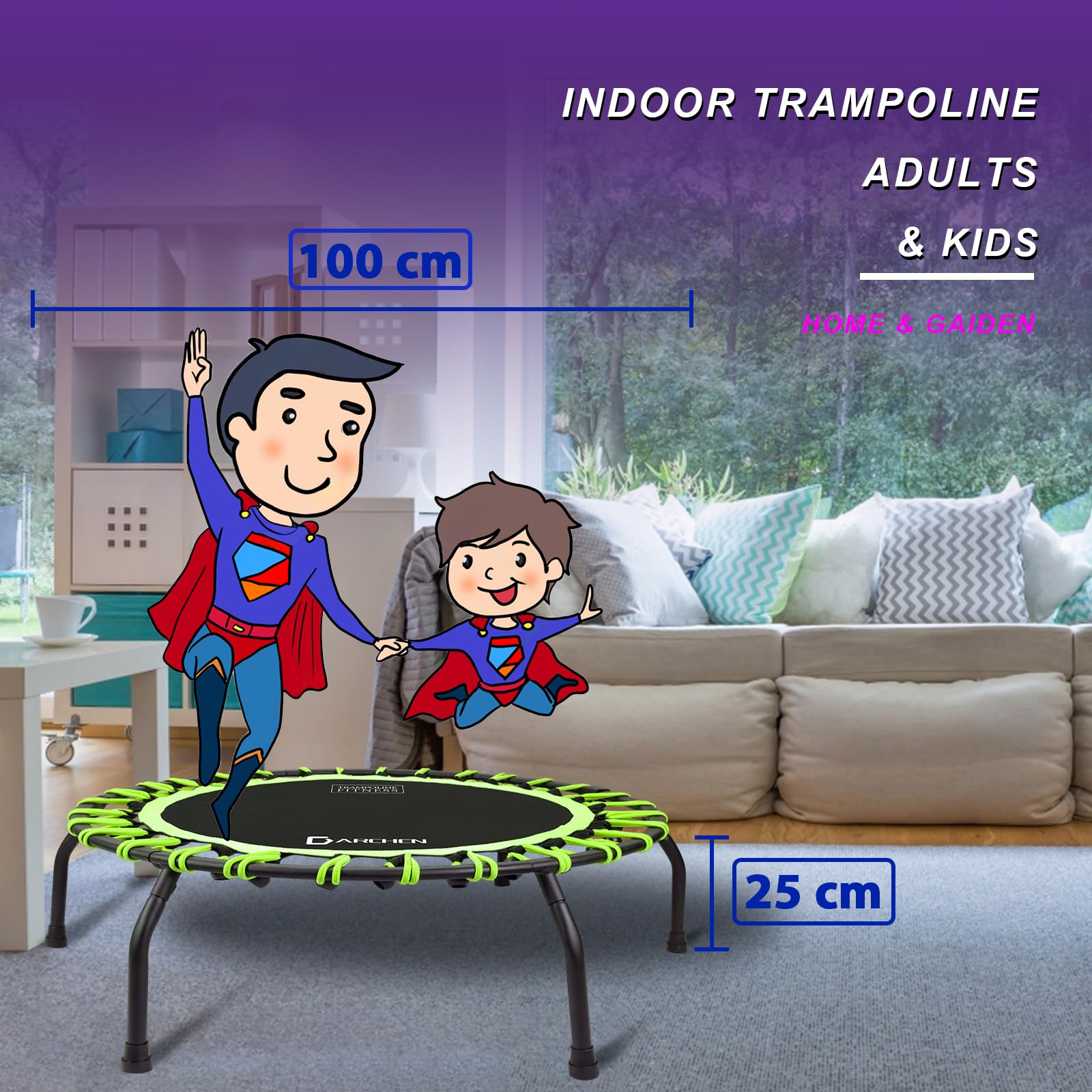 DARCHEN Rebounder Mini trampoline de 150 kg pour adulte, petit trampoline d'intérieur pour l'exercice, l'entraînement, le fitness, trampoline élastique au design amélioré pour un rebond plus sûr et