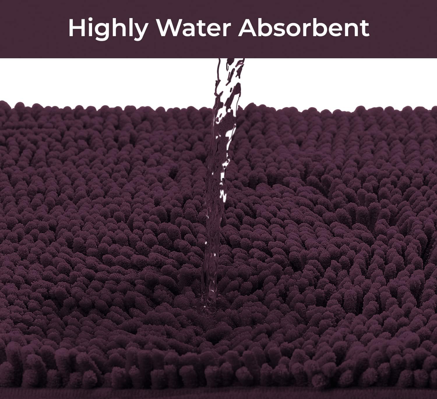 LuxUrux Bathroom Rugs Sets 4 Piece - Non-Slip Shaggy Chenille Mat Set - Includes U-Shaped Contour Toilet Mat, Lid Cover, 20x30'' and 16x24'' Bath Mat - Plum