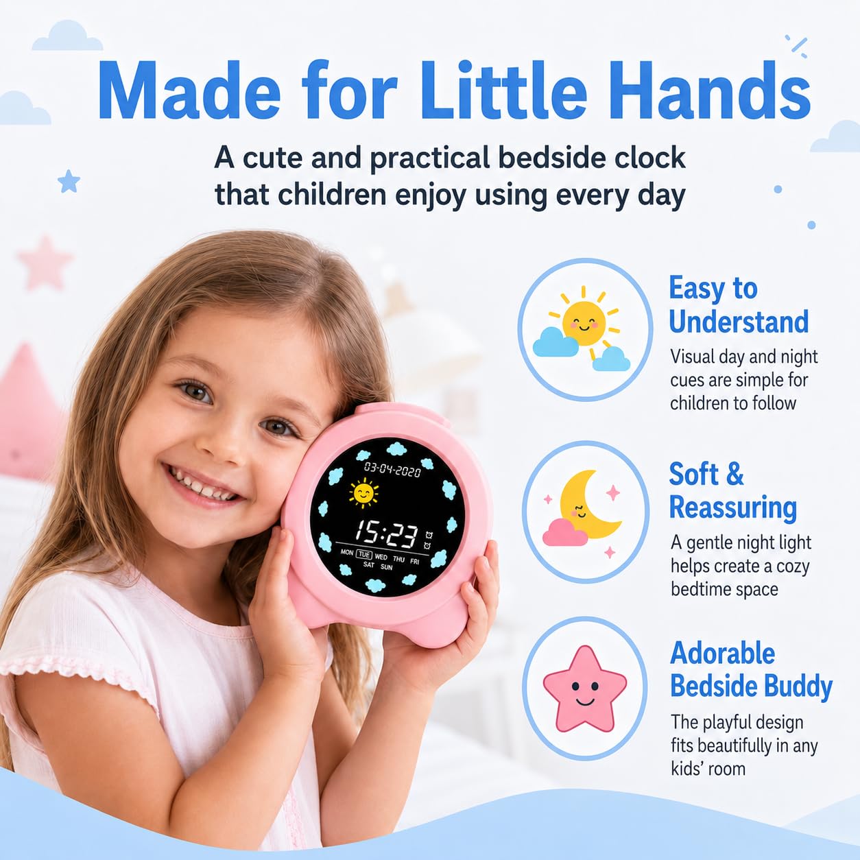 auvstar Sveglia Bambini,Sleep Trainer Clock,Sveglia Digitale per Bambini per l'allenamento del Sonno,Display 3.6 LCD con Modalità per Mattina e Notte, 6 Suoni di Allarme,Alimentato Tramite USB
