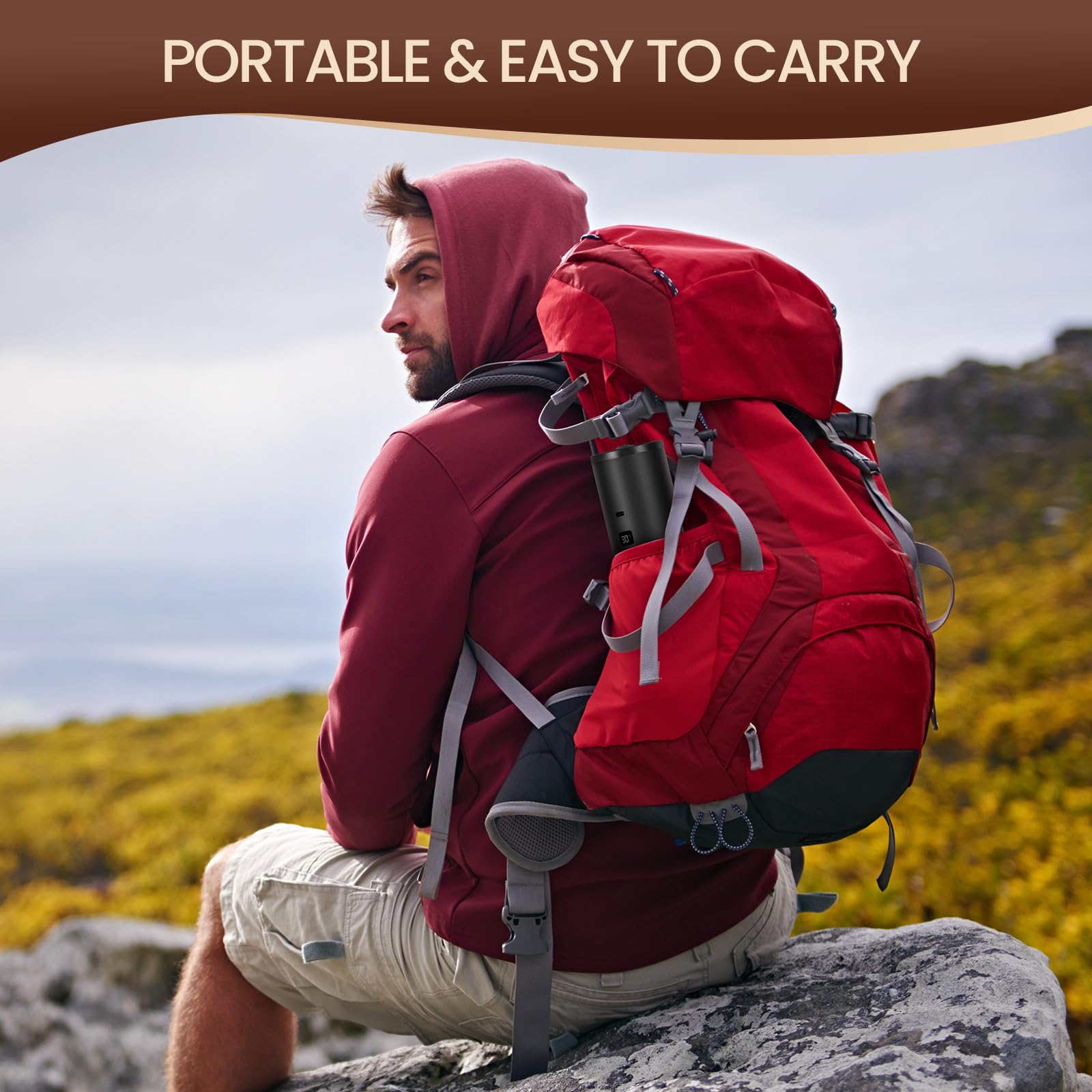 LAMA Machine à café portable, machine à expresso électrique avec Support, mini machine à capsules, compatible avec les capsules et le café moulu, chauffe instantanée, pour camping voyages, Noir