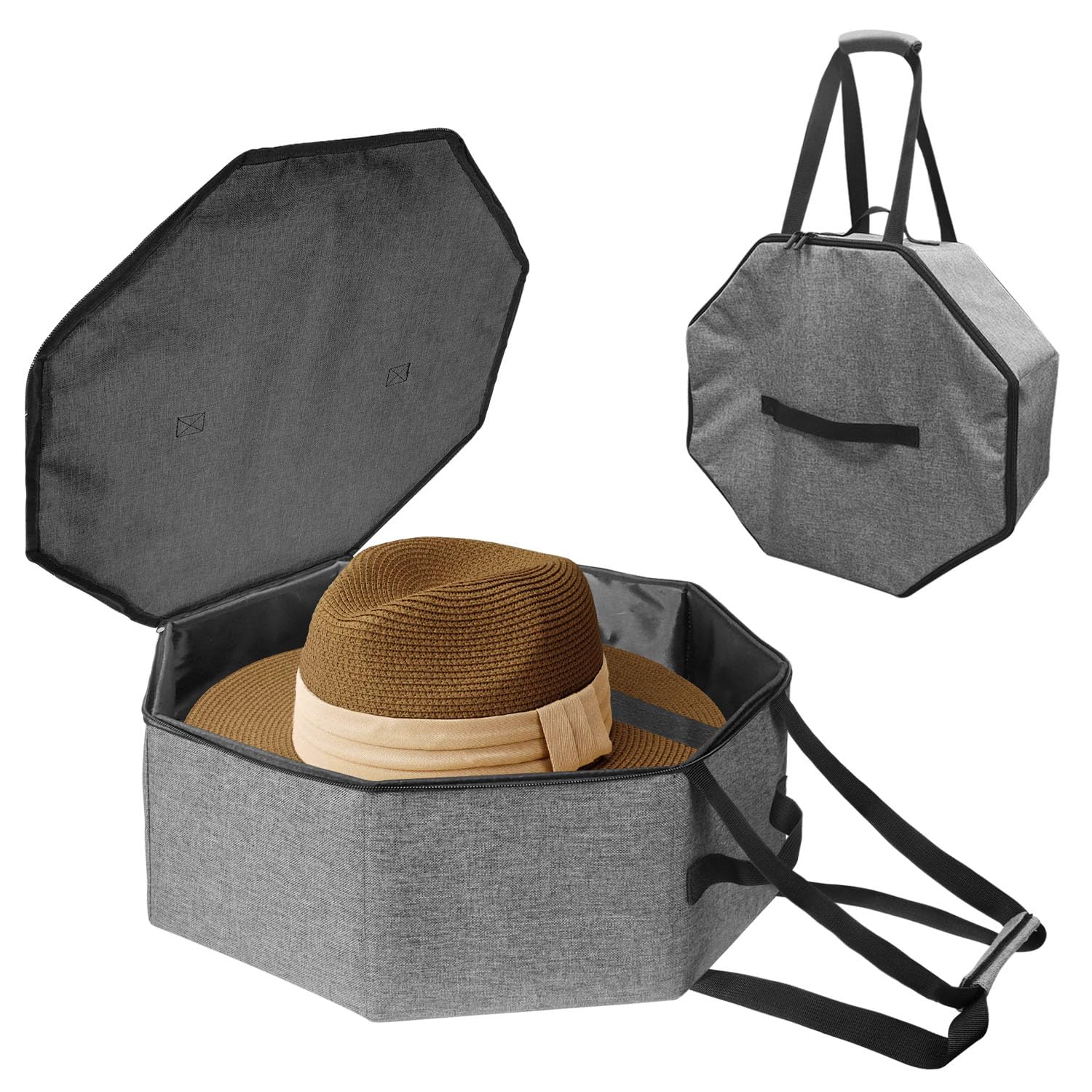Scatola per cappelli da viaggio e conservazione, impilabile, pieghevole, per donne e uomini, con manico, risparmia spazio, viaggi con cartoncino armadio, grigio
