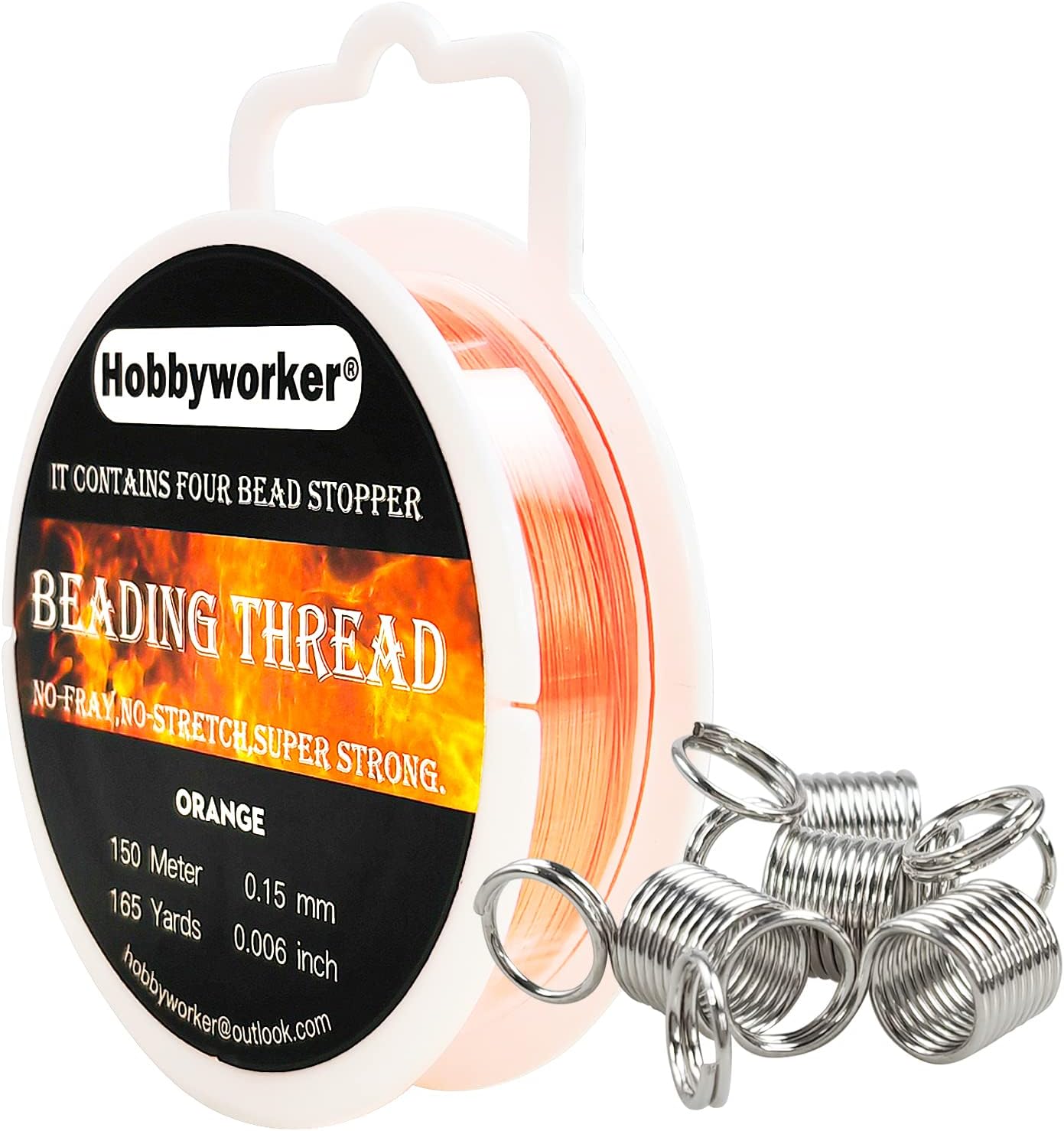 The Hobbyworker Fishing Line Braid,165Y Beading Thread with Bead Stoppers for Sewing Fishing Jewelry Making Supplies(0.15mm-150m-Orange)