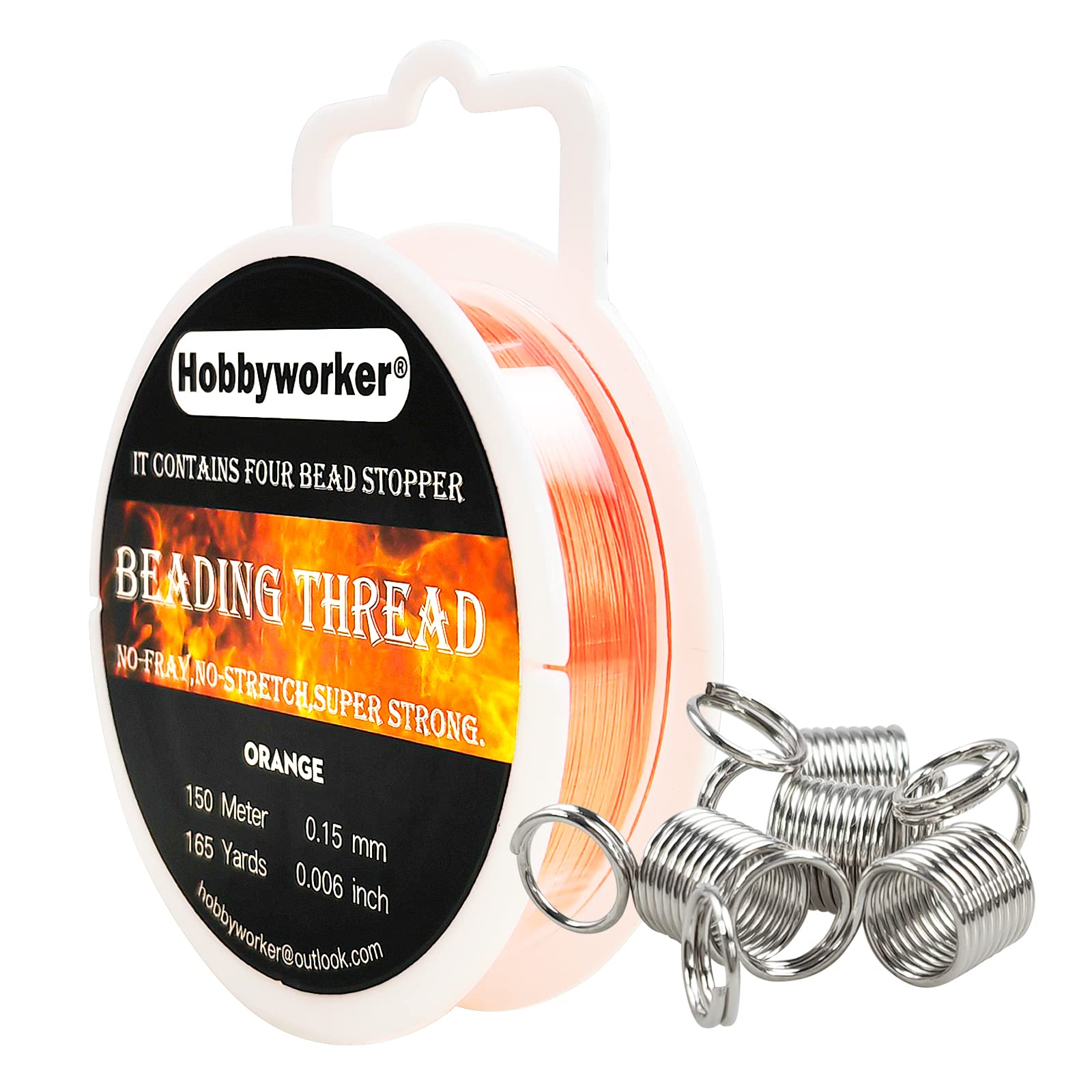 The Hobbyworker Fishing Line Braid,165Y Beading Thread with Bead Stoppers for Sewing Fishing Jewelry Making Supplies(0.15mm-150m-Orange)