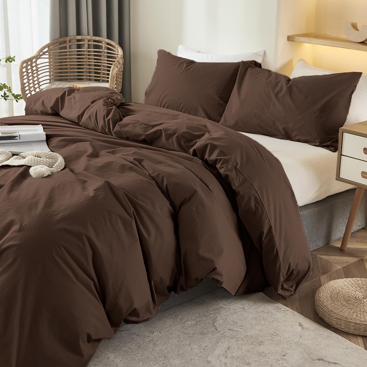 Housse de Couette 240x260 cm Marron Foncé Chocolat Couleur Unie