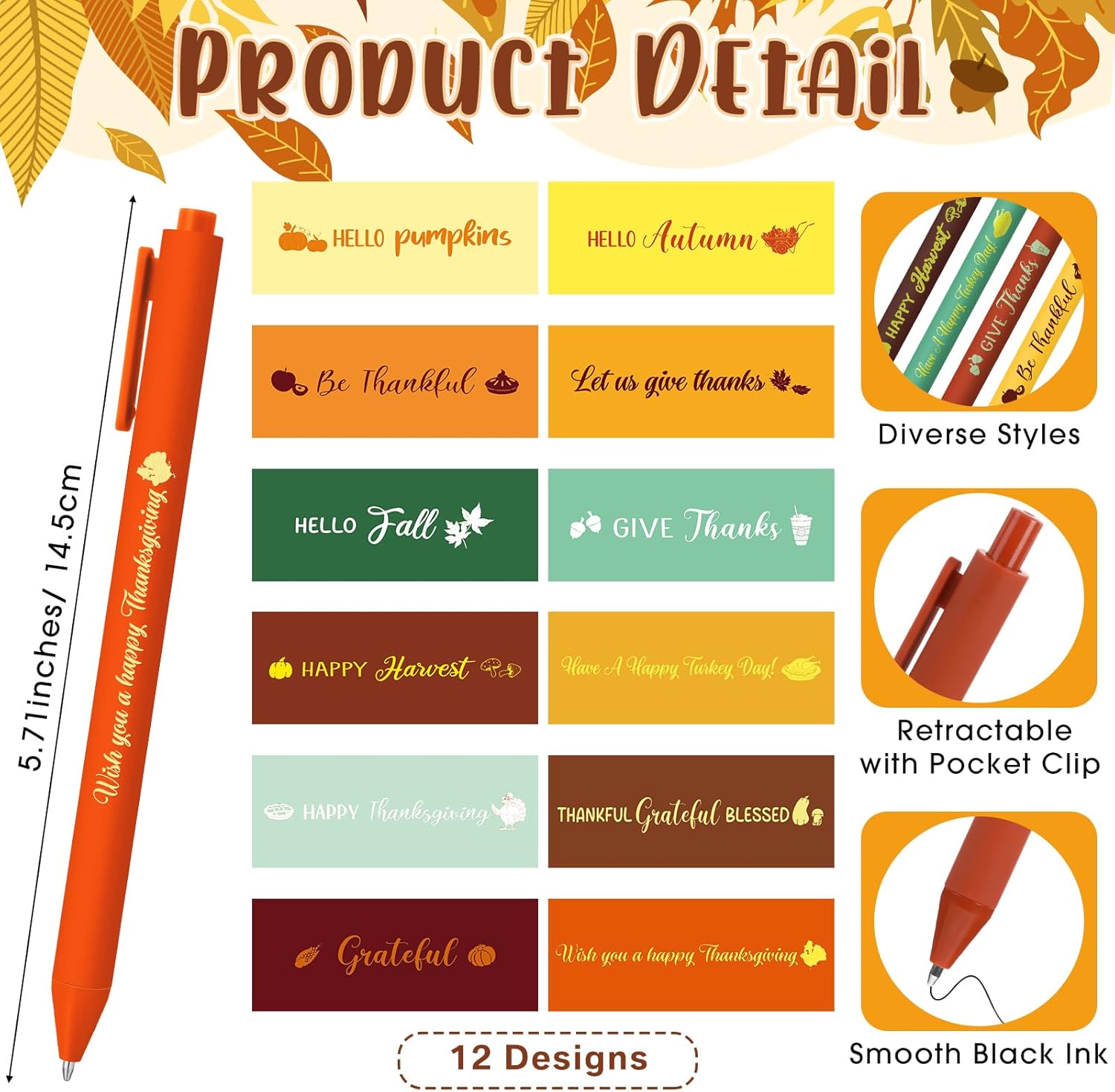 96 Pcs Thanksgiving Sticky Notes and Pens Set, 48 Thanksgiving Notepads 48 Fall Ballpoint Pens - Maple Leaf Note Pad Fall Autumn Party Favor for Coworker Gifts School Classroom Office Supplies