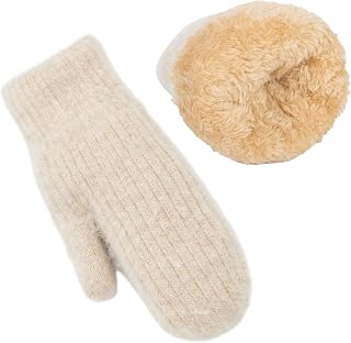 KorhLeoh Warm Knitted Mittens for Women Men - Stretchy Soft Acrylic Winter Gloves with Elastic Cuffs for Skiing Snow Sports