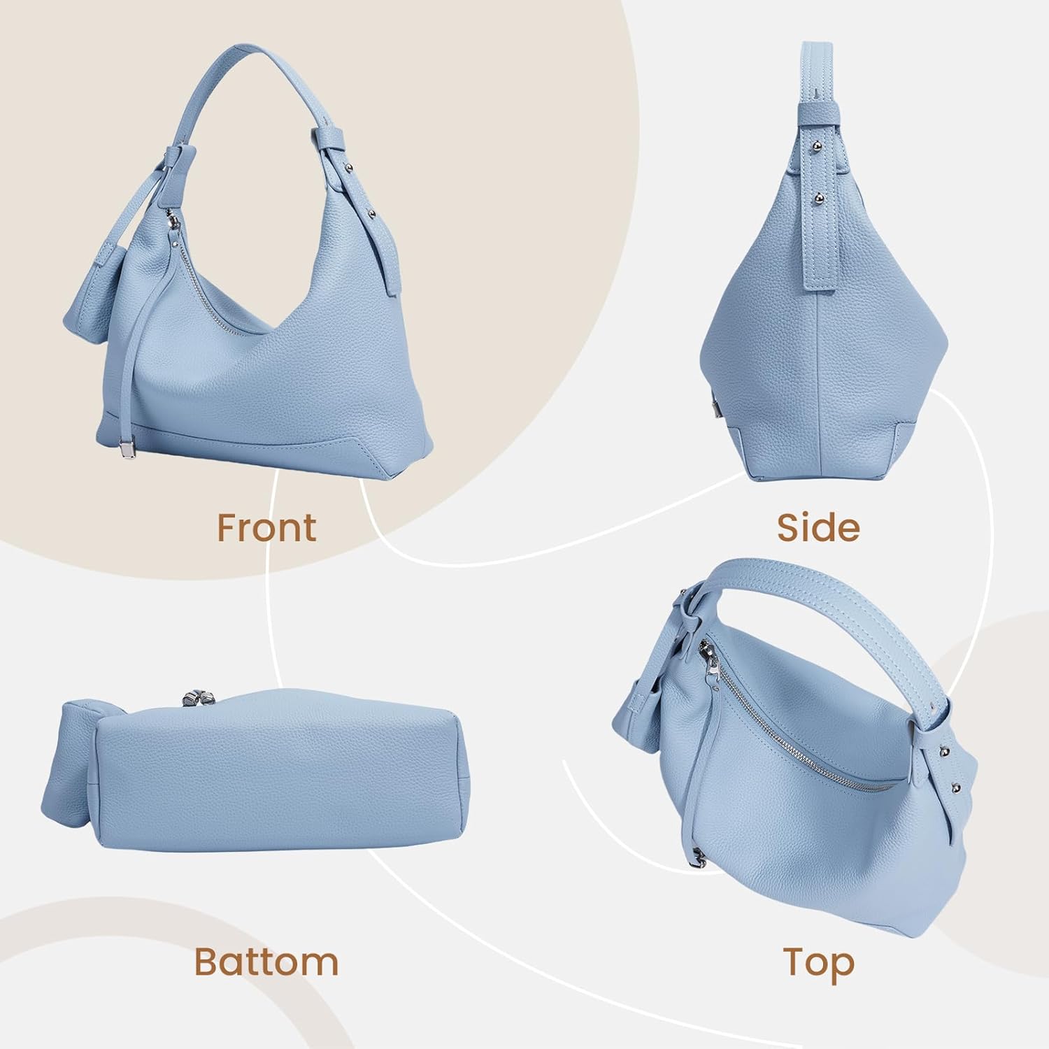 Genuine Leather crossbody Bag for Women, Slouchy crescent Hobo bag Purses shoulder bag with Adjustable Strap - Image 5