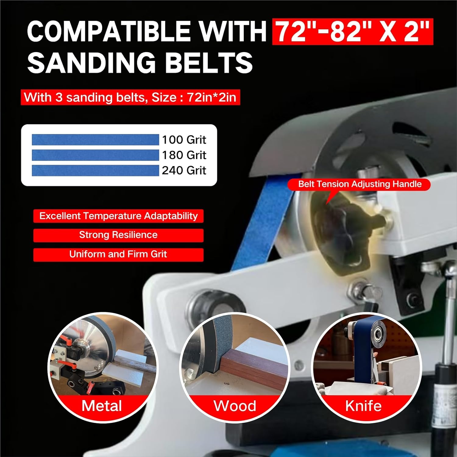 Belt Sander, 1500W Power with 2.2KW VFD, 72x2 inch Belt SizeKnife Sharpener, with 3 Grinding Moulds & 3PCS zirconia corundum sand beltsSanding Belts Compatible with 72"- 82 * 2" Belts