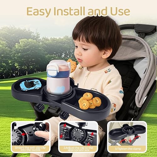 Miniatura 2 de Accesorio universal 4 en 1 para bandeja de aperitivos para cochecito con taza, soporte para teléfono y diseño giratorio de 360 accesorio de viaje