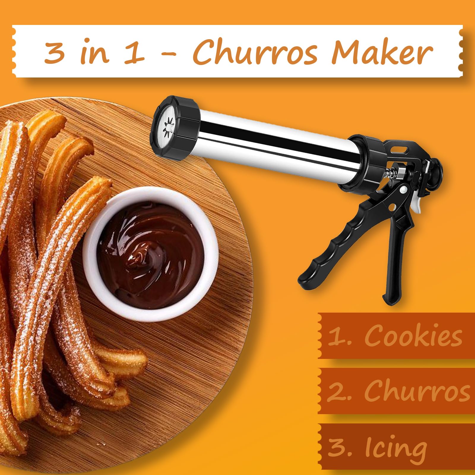 Churros Maker : Die perfekte Kekspresse für Deine Küche - 8 Formen, 7 Spritzen, 2 Bürsten!