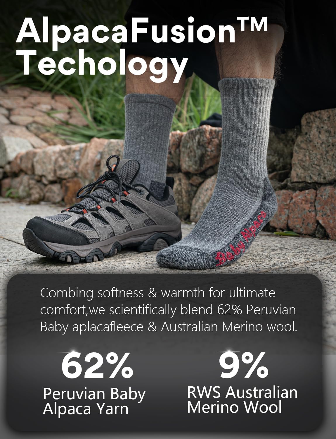 Alpaca Wool Warm Hiking Socks Heavyweight, Winter Athletic Crew Work Boot Thick Thermal Fleece Moisture Wicking - Image 3