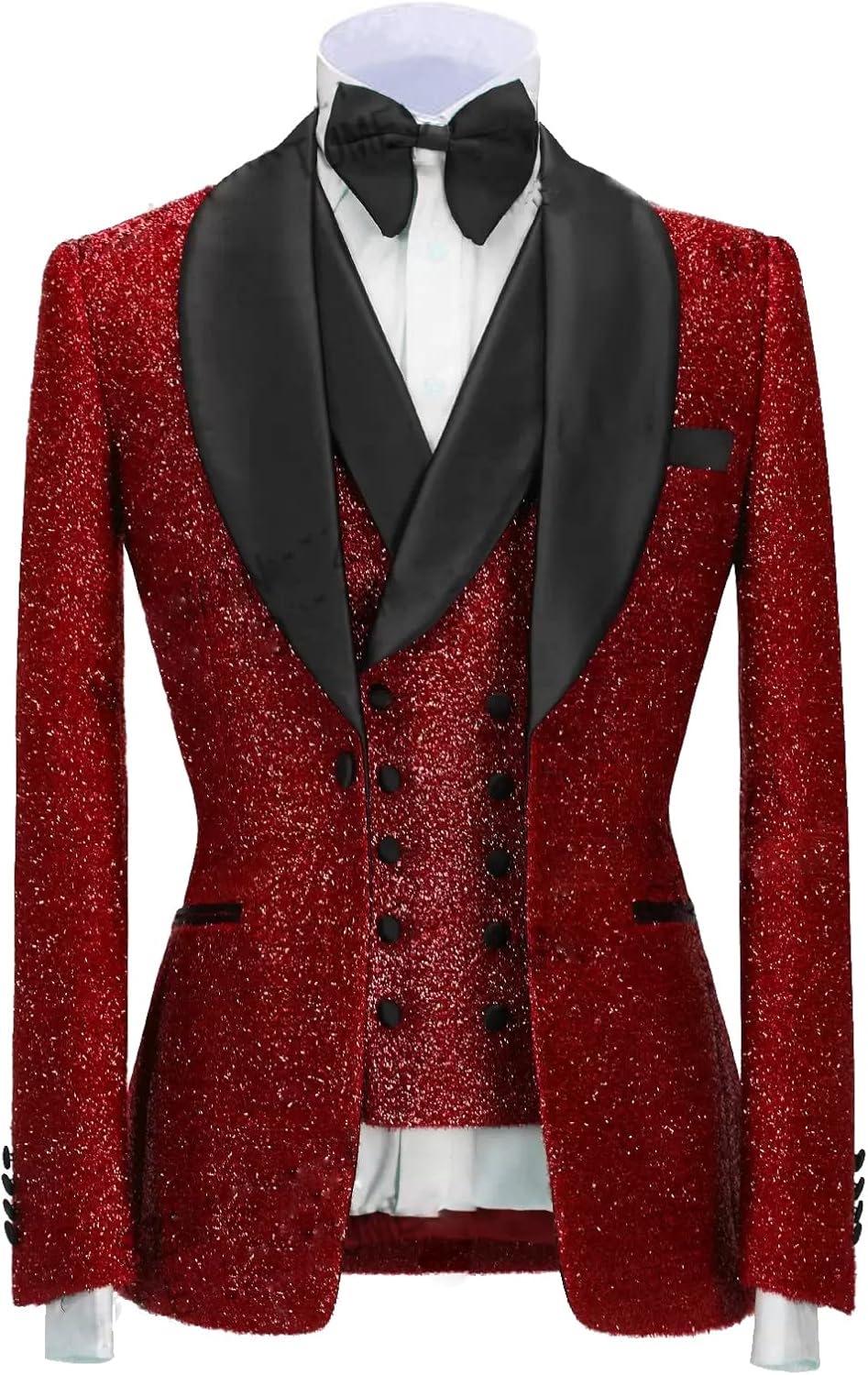Sxfashbrd Men's Blazer Suits 3 Piece Slim Fit Set Bling Bling Blazer Jacket Groomsmen Tuxedos Suit for Wedding Formal Party