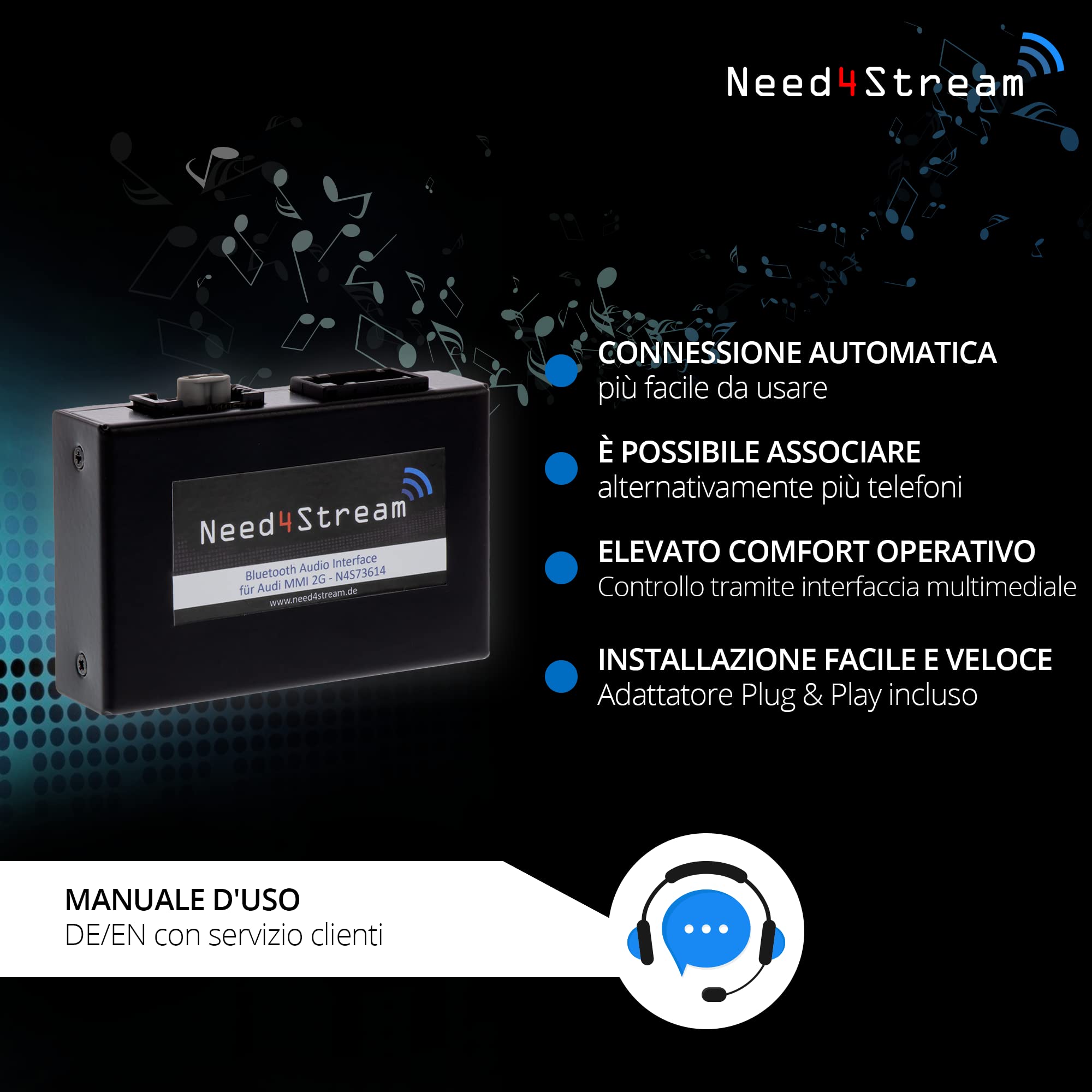 N4S73614 A2DP - Interfaccia audio Bluetooth con indicatore di titolo per MMI 2G, compatibile con Audi A4 8K, A5 8T/8F, A6 4F, Q7 4L, A8 4E, iPhone e Android