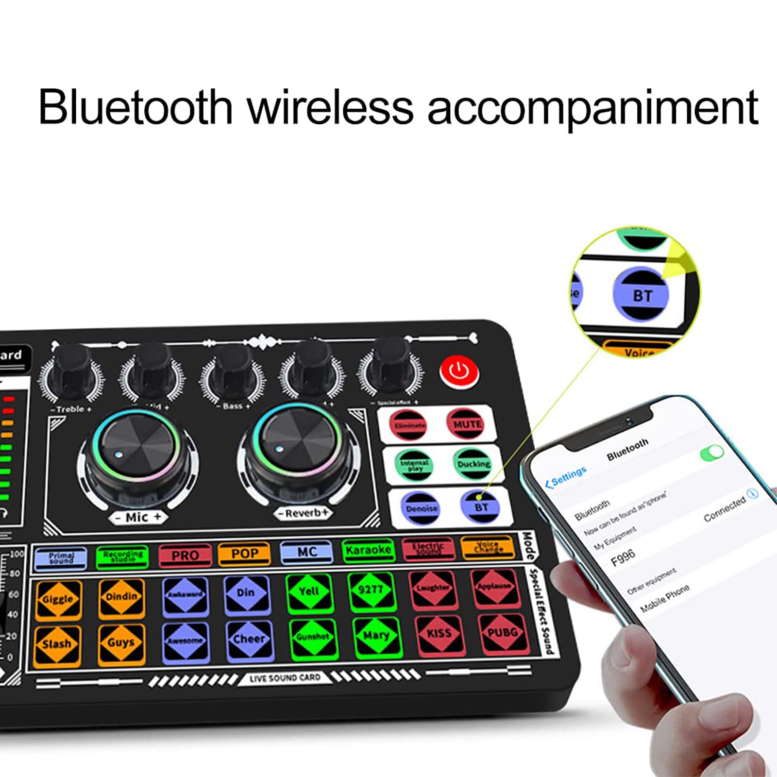 TsoLay Mixer Audio Stereo Bluetooth, Scheda Audio Live con Riduzione del Rumore con Effetti Mixer DJ E Cambio Voce E Interfaccia Audio, per Streaming, Podcast, Giochi, PC, Studio Di Registrazione