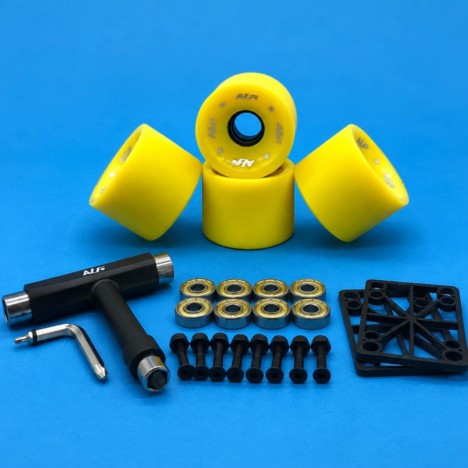 Ensemble Roues de Skateboard Longboard Pack Roues Roulements Quincaillerie Outils en Polyuréthane pour Confort Constant Réponse Vive Longévité Adapté, Noir