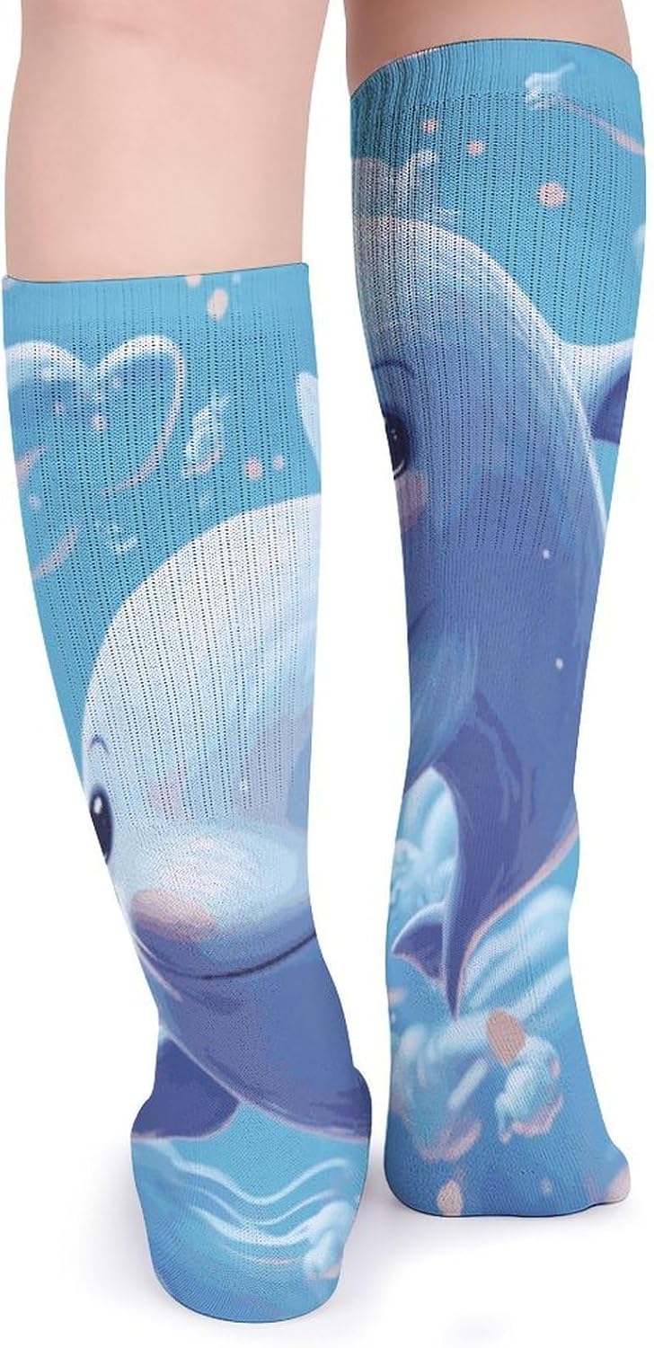 Breathable Crew Sock, Moisture Wicking, Athletic Calf Socks, Cozy | Cute Fish Compression Socks for Women Men, Lightweight High Work Socks for Business, Casual