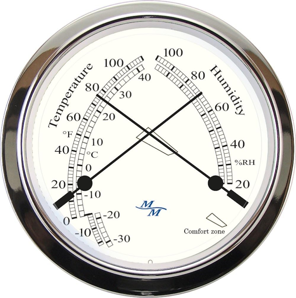 MASTER-MARINER Patriot Collection, Nautical Cabin Gift Set, 5.75” Diameter Time & Tide Clock and Comfort Meter Instruments, Chrome Finish, Ivory Patriot dial