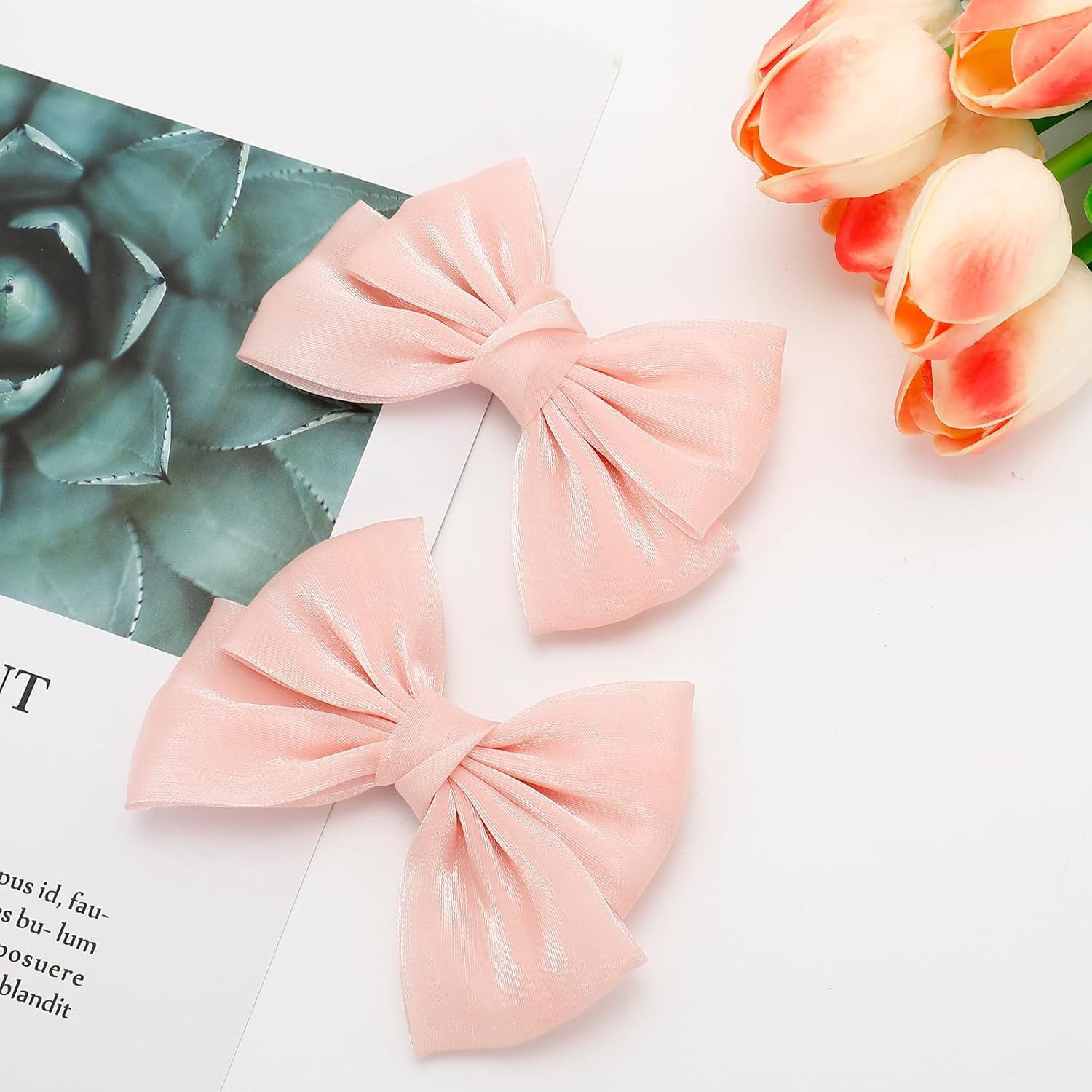 Hair Bows Clips for Women and Girls, Pink Fabric Hair Bows Barrettes, Cute Hair Accessories for Daily Wear & Party Hairstyling
