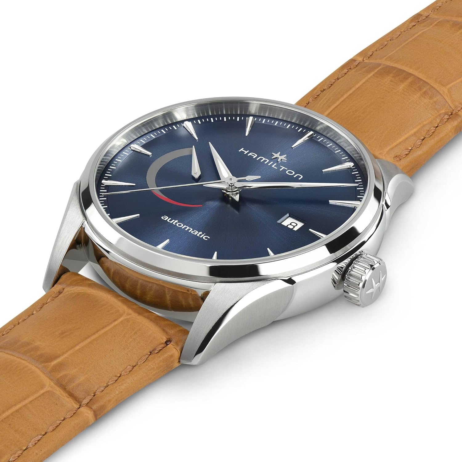Hamilton Jazzmaster Automatic Men's Watch, 42mm Stainless Steel Case, Swiss Made, Blue Dial Analog Wrist Watch for Men, 50m Waterproof, Sapphire Crystal, Calf Leather Strap