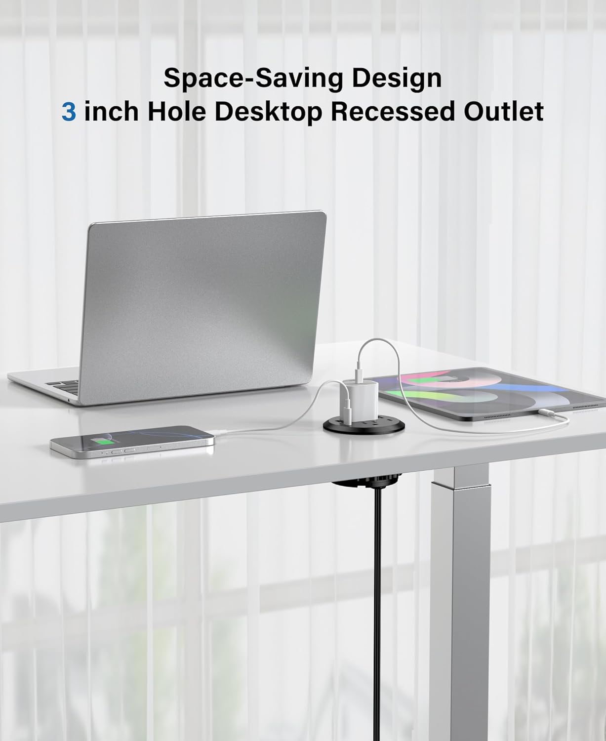 Jgstkcity 65W USB-C Hidden Desktop Power Grommet: 1 AC Outlet,8 USB Charging Ports,3'' Hole Flush Mount Pop-Up Power for Conference Tables & Nightstands (Black, 6 FT)