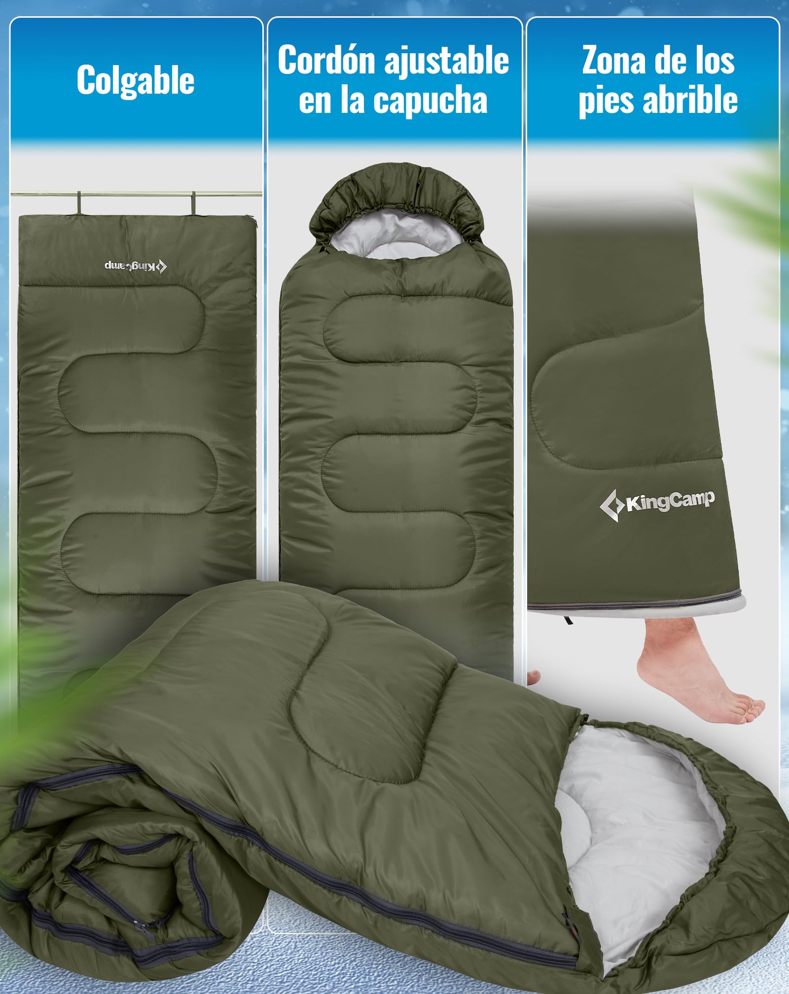 KingCamp Saco de Dormir Oasis 3-4 Estaciones Impermeable y Ligero para Camping (Niños y Adultos) - Conectable Izquierda/Derecha para Saco Doble, Ideal para Viajes y Actividades al Aire Libre — view 6