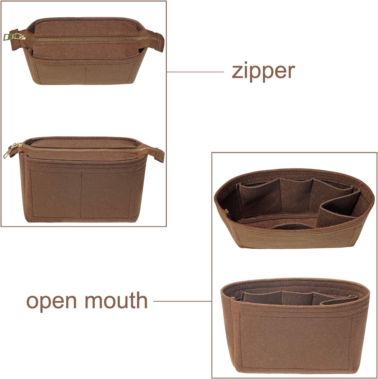 Soyizom Bag Insert Organizer,2 Packs Insert Purse Organizer Fits For Neo Noe, Small Handbag Purse Neo Noe Organizer with Zipper for Women,Coffee