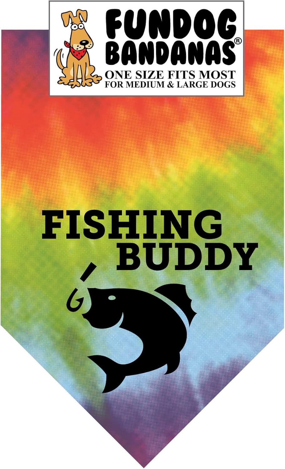 Fishing Buddy Dog Bandana (One Size Fits Most for Medium to Large Dogs, Tie Dye 1)