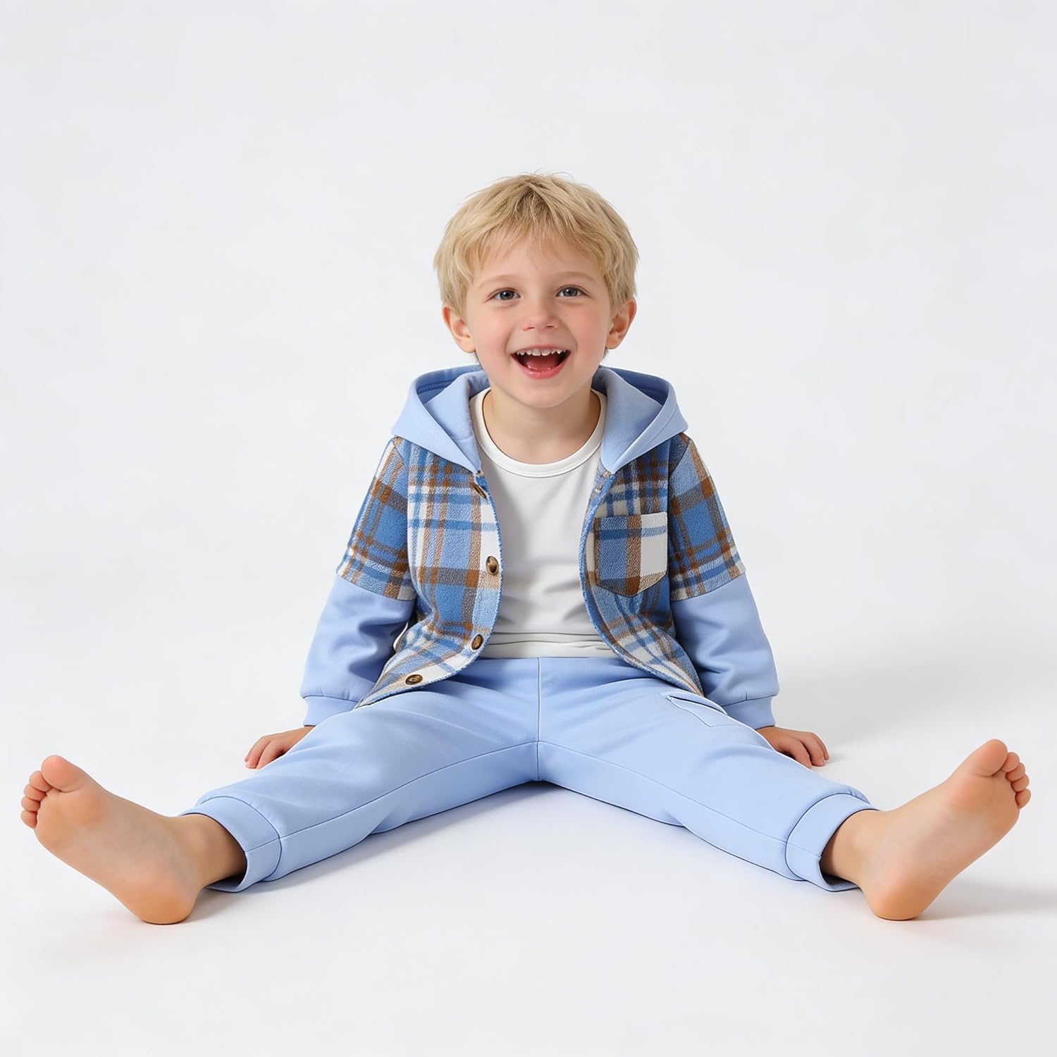 2PCS Kids Boys Clothes Flannel Plaid Shirt Tops Pants Set Hoodie Sweatsuit Outfit 4-12 Years Boy Girls Shirts 2 Piece - Image 5