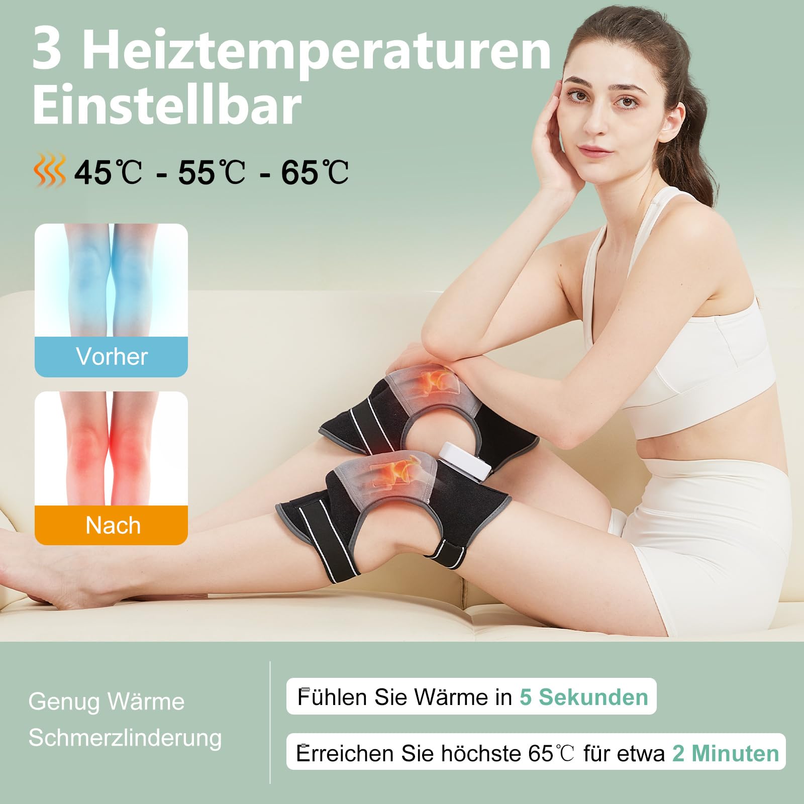 JOBYNA Kabellose Heizkissen für Knie, 2Pcs Knie Massagegerät Kniewärmer mit Vibration für Arthritis, Schmerzlinderung, Abschaltautomatik, 45-65℃ Einstellbar