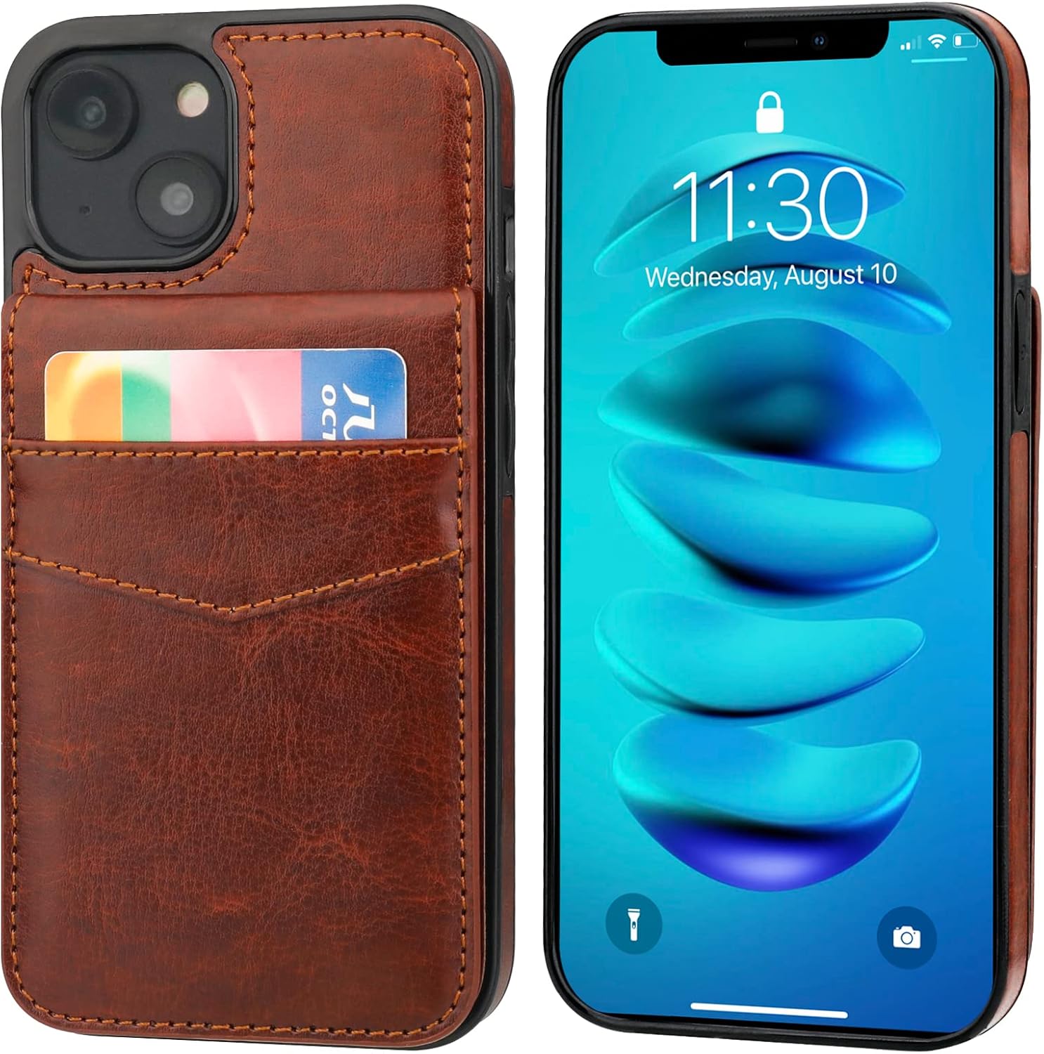 KIHUWEY Compatible with iPhone 14 Case Wallet with Credit Card Holder, Flip Premium Leather Magnetic Clasp Kickstand Heavy Duty Protective Cover for iPhone 14 6.1 Inch (Brown) - Image 3