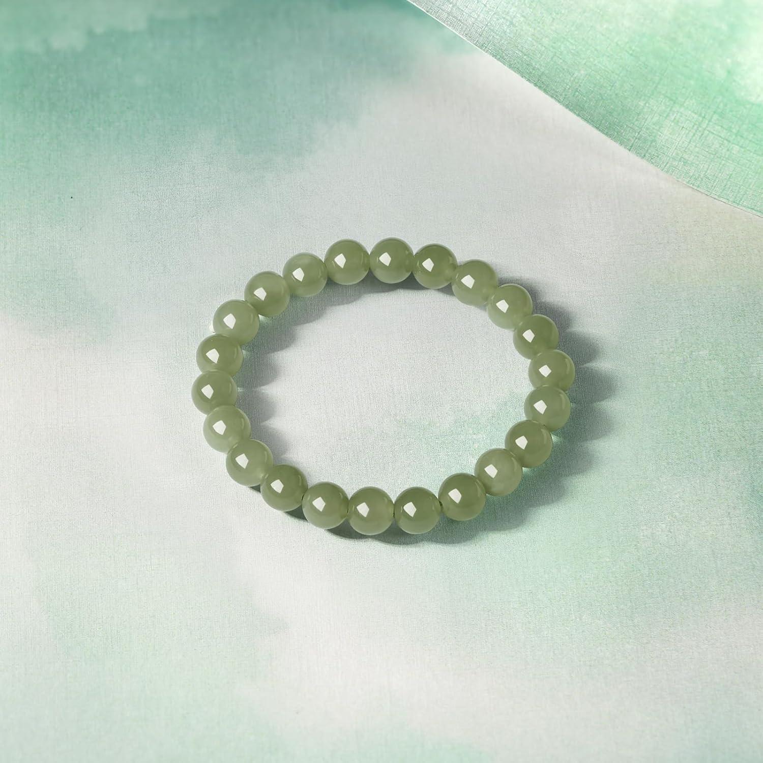 Real Jade Bracelet Green Jade Beaded Bracelets Healing Nephrite Natural Gemstone 8mm Beads Good Luck Jewelry for Women Her Mother Gifts Birthday Anniversary New Year 17cm/6.7" Y1913217