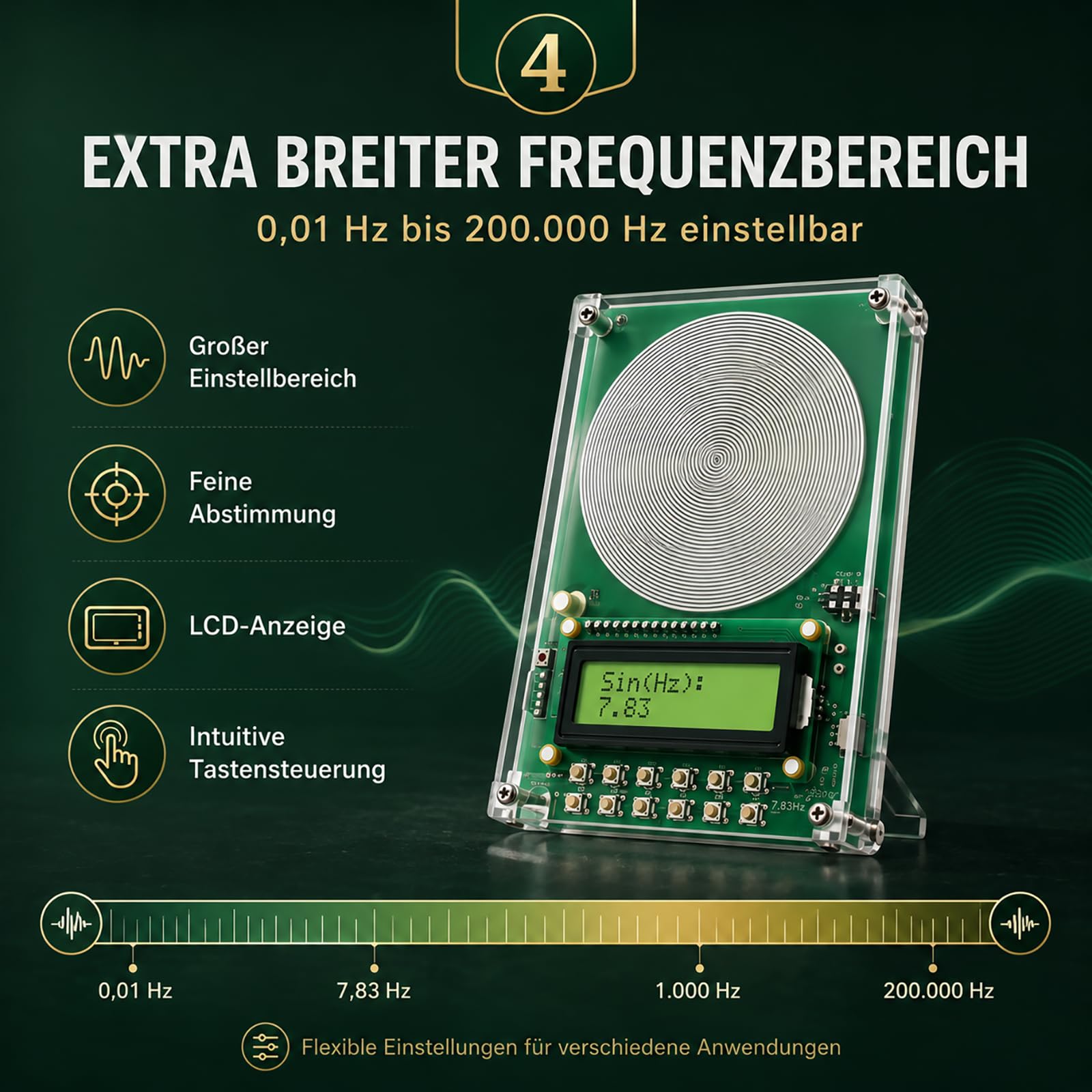 Schumann Frequenz Generator 7,83Hz mit Erweiterungsantenne, Einstellbar 0,01–200.000 Hz, Tragbarer Generator für natürliche Sinuswellen für Einschlafhilfe, Meditation, Stressabbau