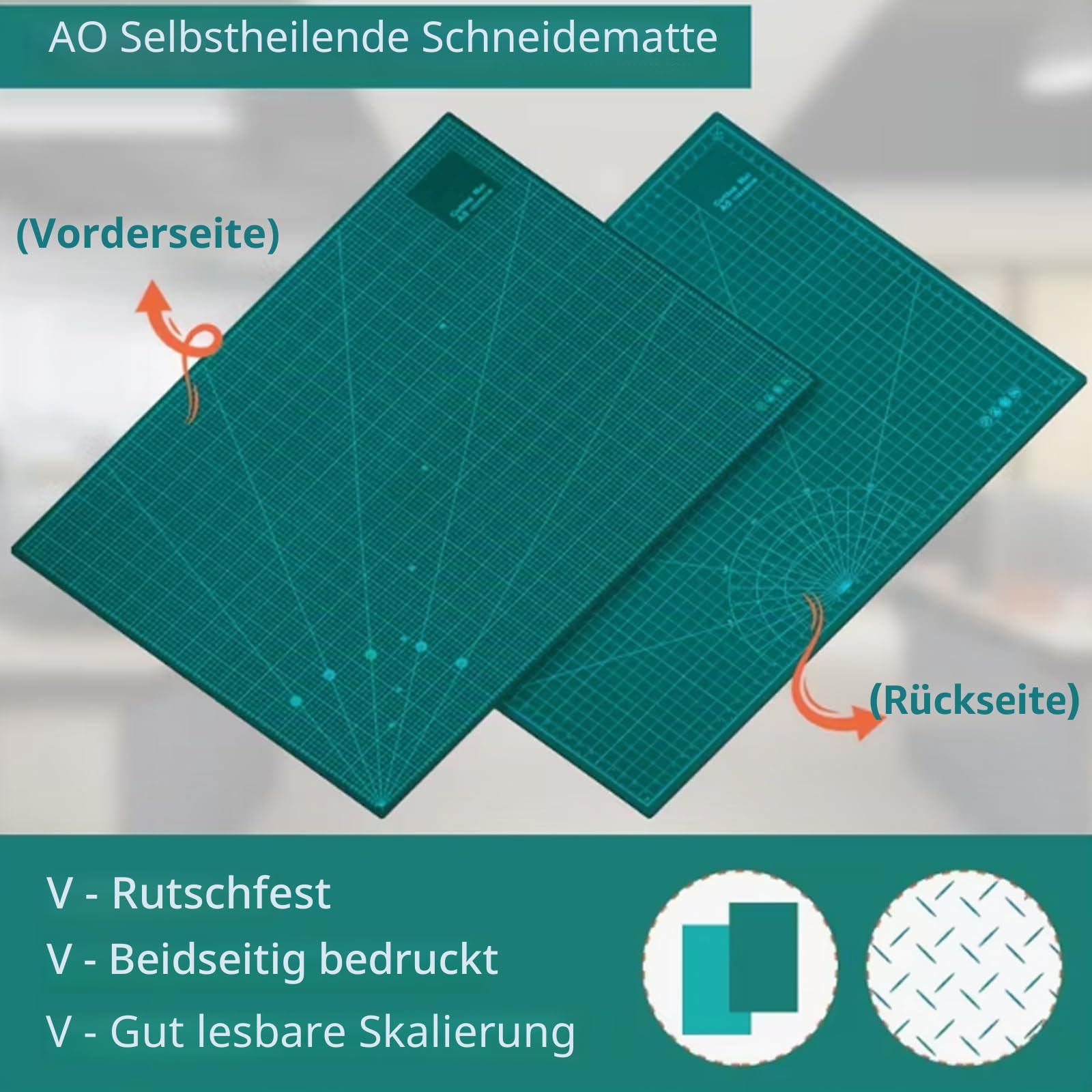 NCONCO Schneidematte A0 90x120 cm Grün – Selbstheilende Cutting Mat A0, 5-lagig & schnittfest, beidseitig Bedruckt, extra große Bastelunterlage & Schneideunterlage für Nähen, Patchwork, Modellbau