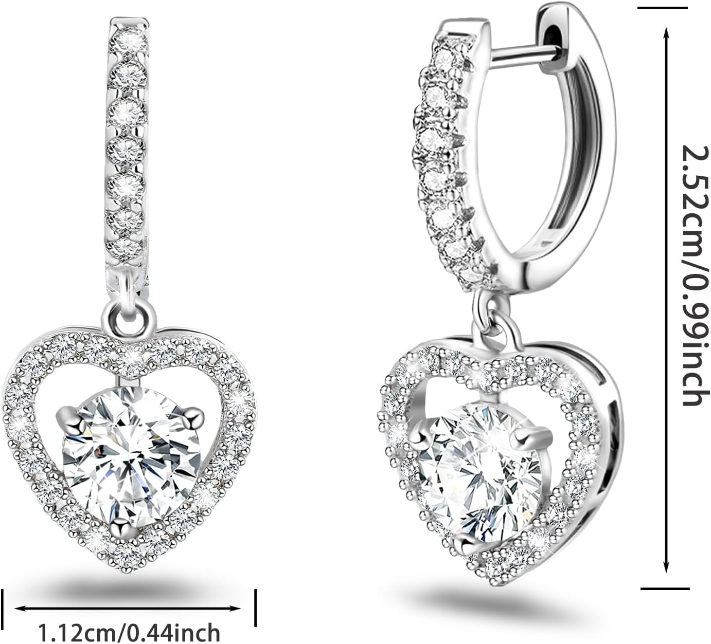Heart Dangle Hoop Earrings Silver - Sterling Silver Heart Shaped Earrings for Women Love Earrings Hypoallergenic Cubic Zirconia Hollow Huggie Earrings for Her Gifts - Image 2