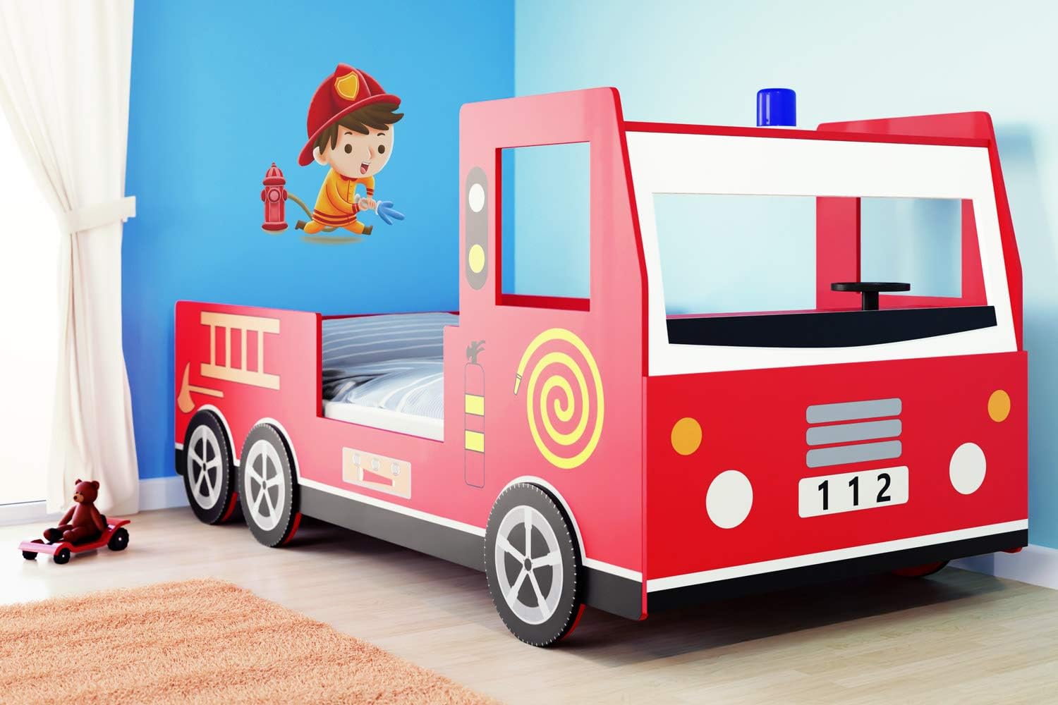 Deuba Lit Enfant Design Camion Pompier Lit Pour Enfants Avec Sommier A Lattes Inclus 5x94 5x103cm Amazon Fr Cuisine Et Maison
