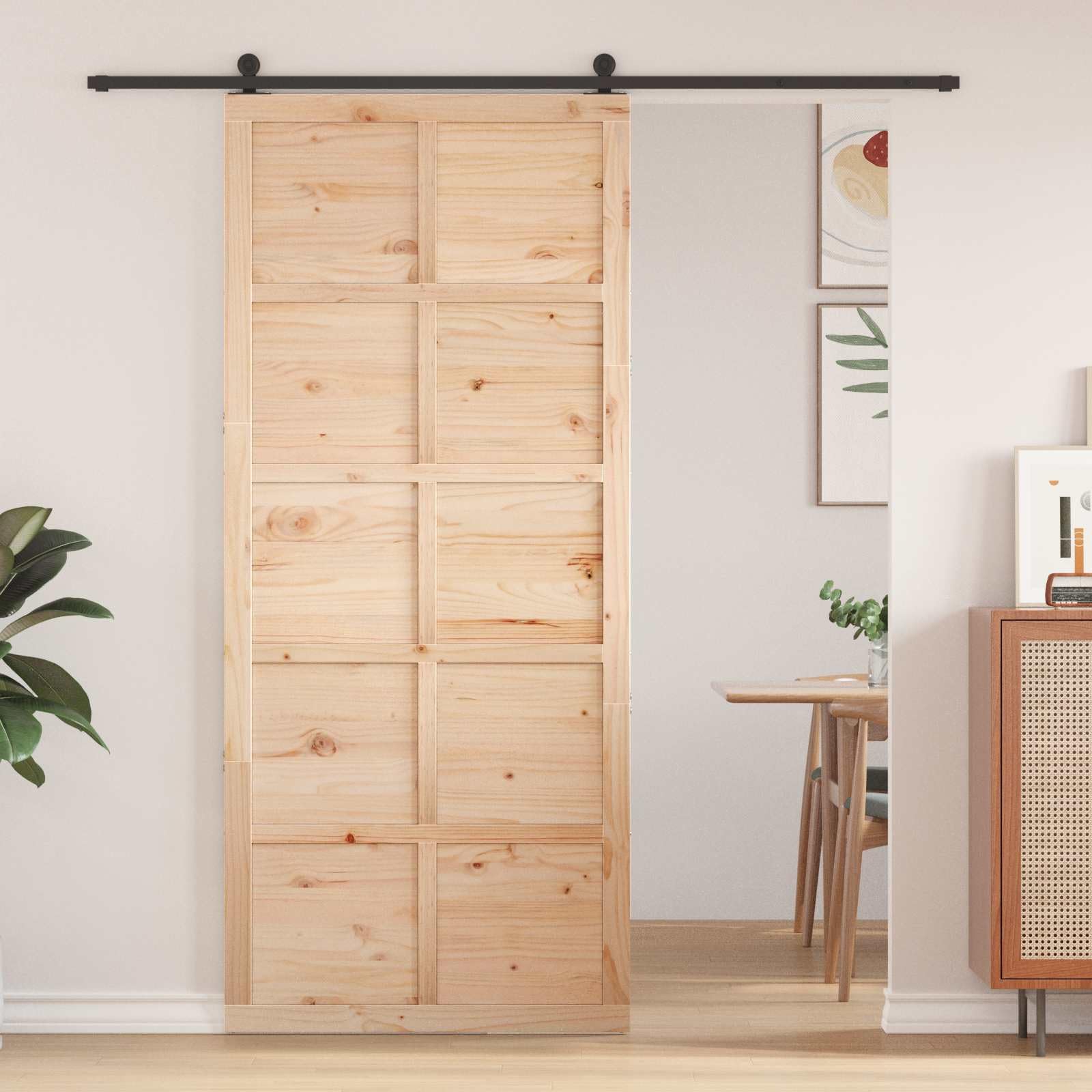 vidaXL Porte de grange Naturel 90 x 2,5 x 208 cm Bois de pin massif, Porte de grange en bois rustique, coulissante pour salon, séparation d'espace, décoration intérieure