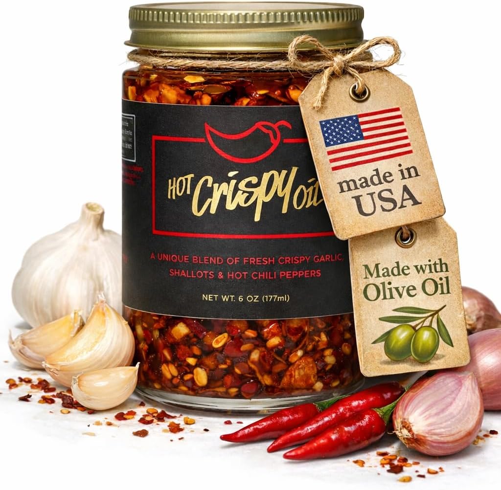 Hot Crispy Oil, An All Natural Unique Blend of Fresh Fried Shallots, Fresh Garlic and a Proprietary Blend of Three Different Chili Peppers. (Original), 170g (6 oz)