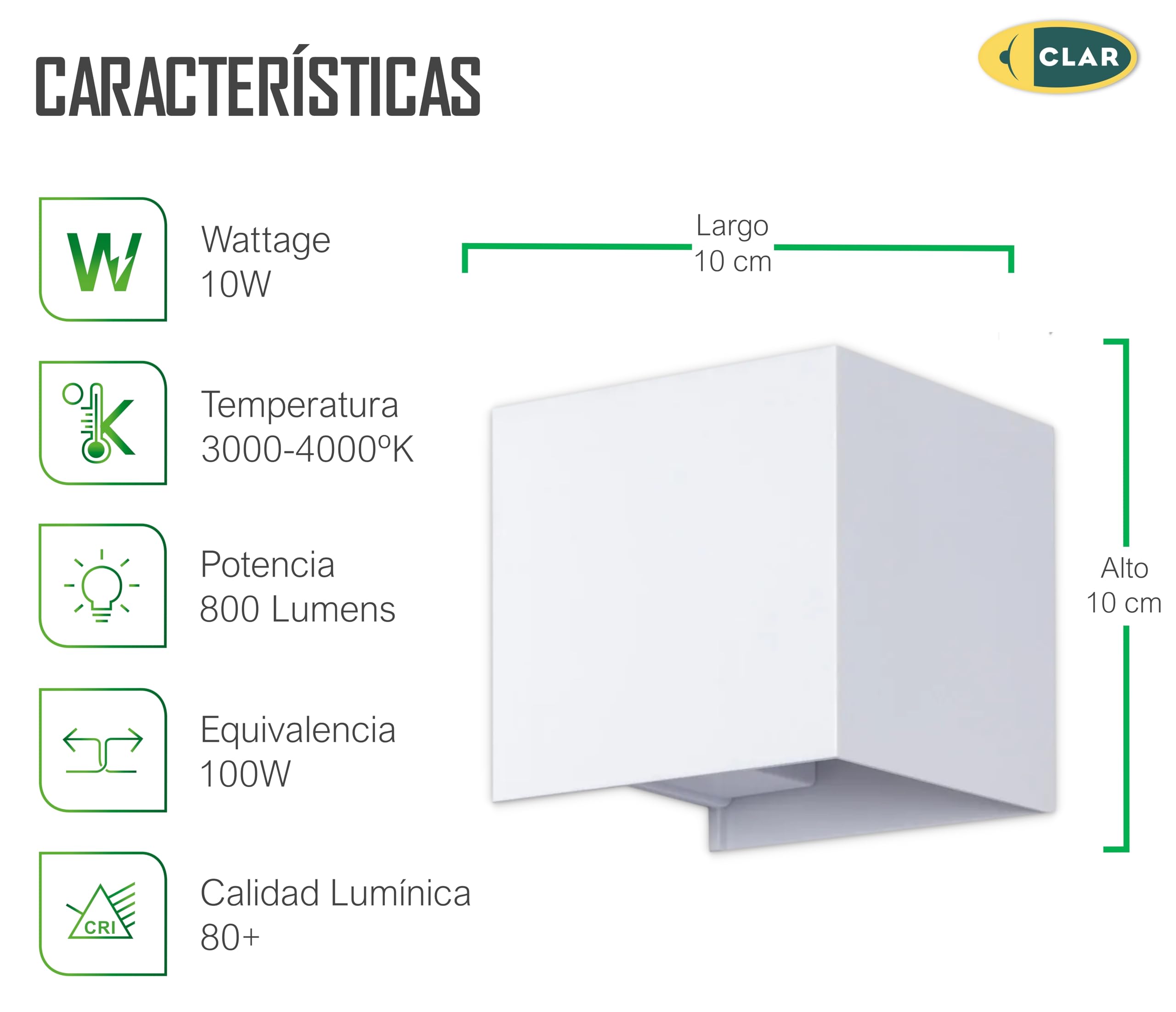 CLAR - Aplique LED Exterior Pared Blanco 10W Luz Cálida 3000Kº (Pack 6)
