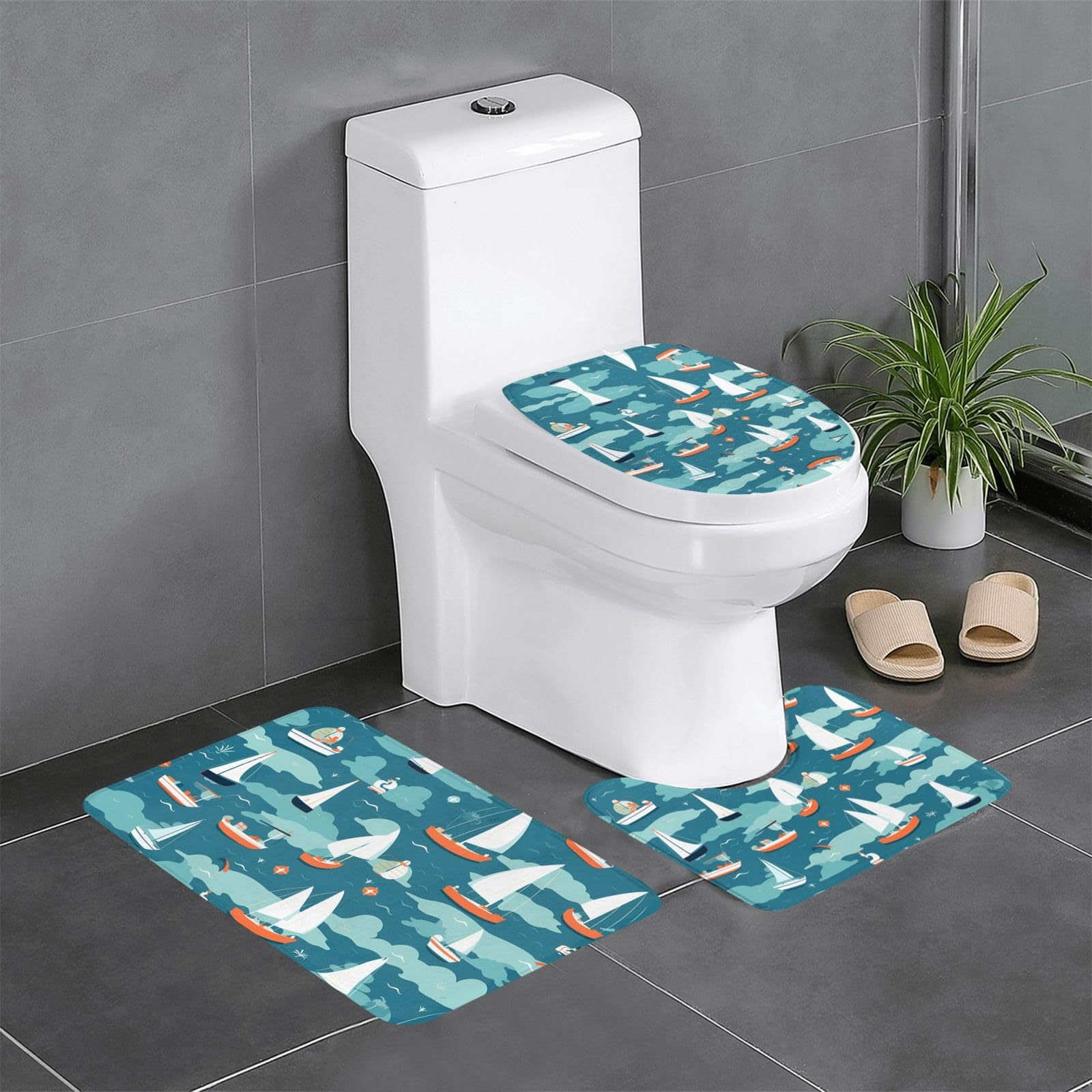 Tapis de salle de bain imprimé lot de 3 pour une ambiance coiffeuse et toilettes