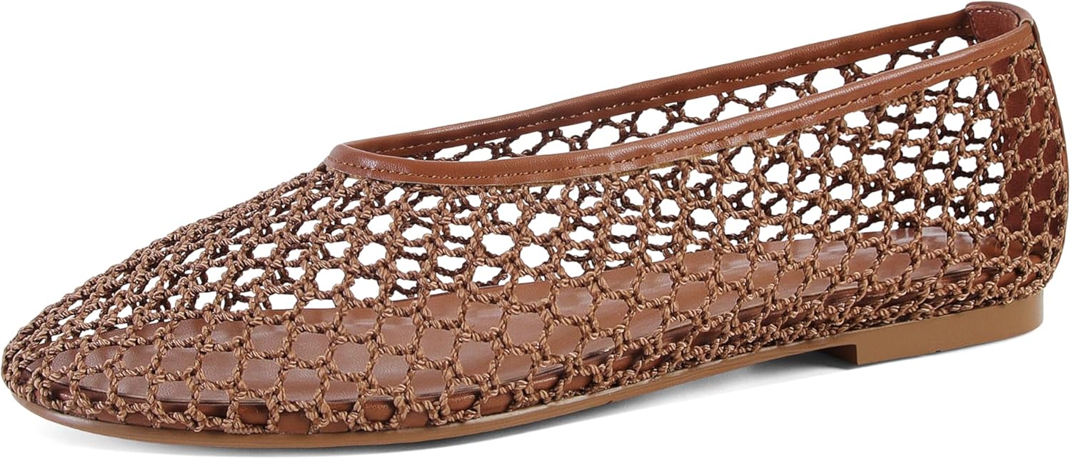 SOVANYOU Mesh Ballet Flats for Women Slip On Round Toe Comfy Casual Office Fishnet Ballerina Flat Shoes