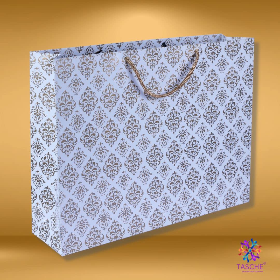 Arrow Paper Products Economy Gold Flowers Big Paper Gift Bags for Baby Shower Return Gift, Small Presents, Weddings, Birthday, Holiday Presents, Pack of 10 (39.37x10.16x30.48 cm) 1