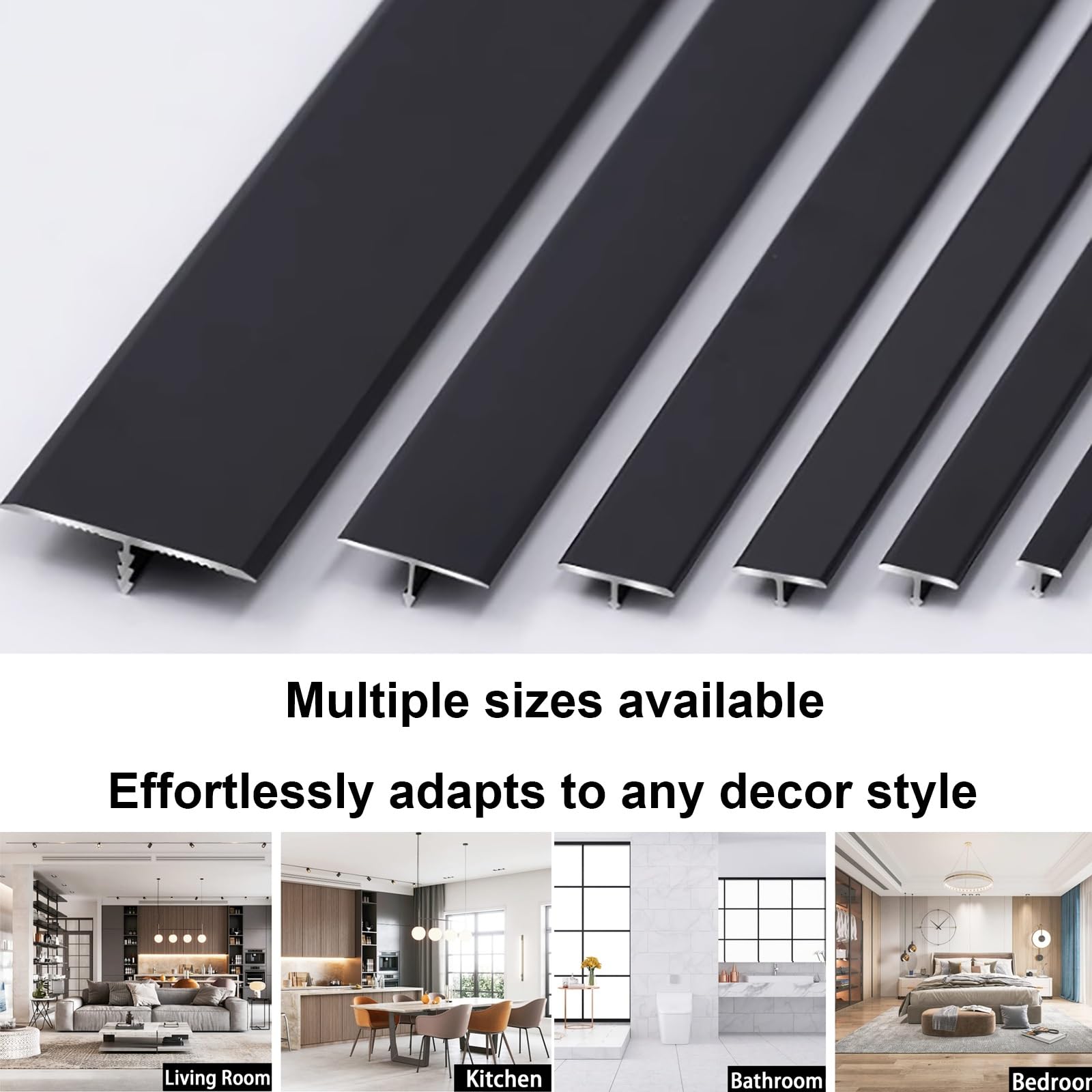 3 tiras divisoras de suelo de aluminio para suelos de madera y azulejos, 3 m, solución duradera y elegante para tratamiento de suelos