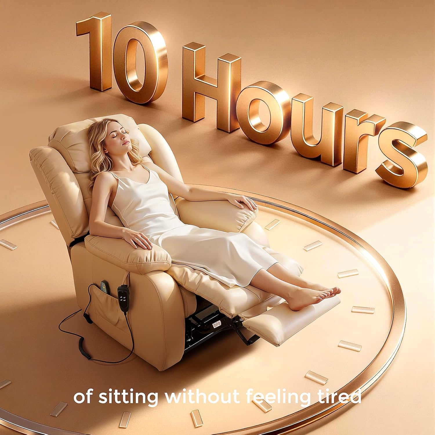 Power Lift Recliner Chair with 8-Point Massage & Heat, Dual Remote, USB/Type-C Ports, Easy-Clean Leather, Width 19.7" (Leather, Beige)