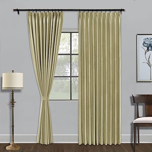 Miniatura 23 de Fcosie Cortina opaca para dormitorio, paneles de cortina con textura de lino, cortinas plisadas para oscurecer la habitación, bloqueo de luz, Verde