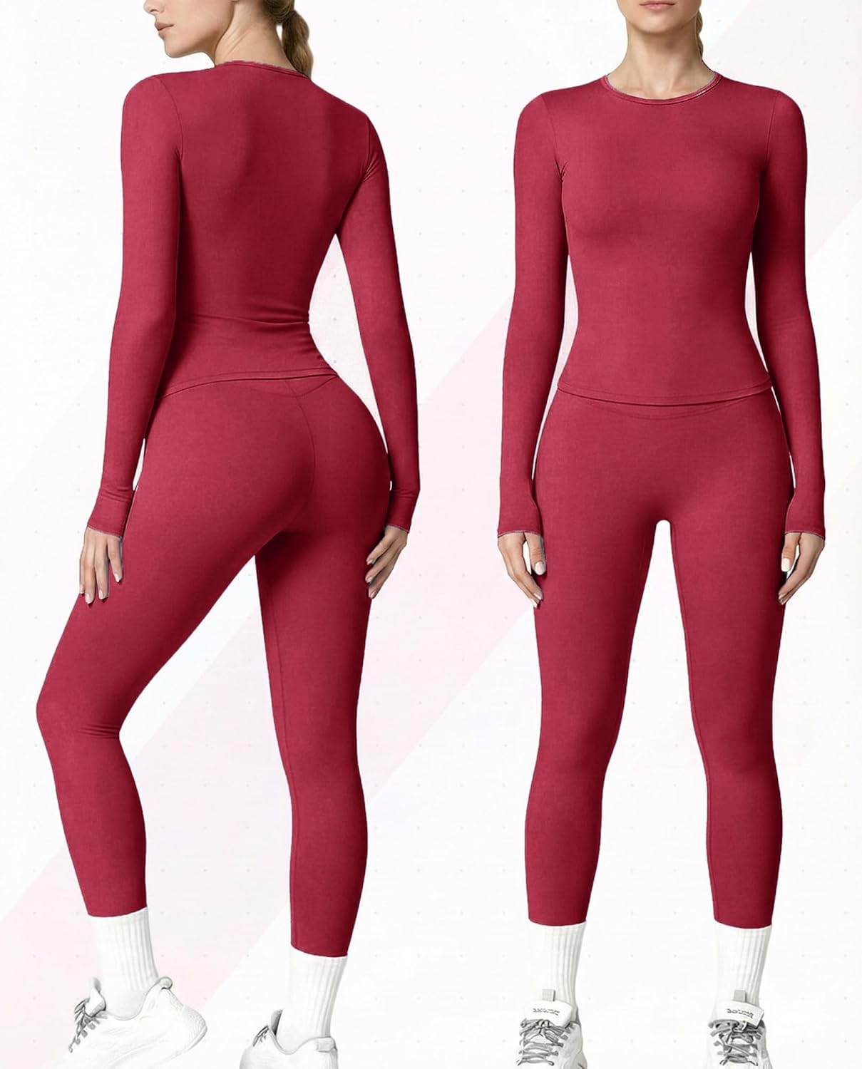 Women's 2 Piece Yoga Sets Long Sleeve Gym Tracksuit High Waist Running Leggings & Crop Top Outfits - Image 2